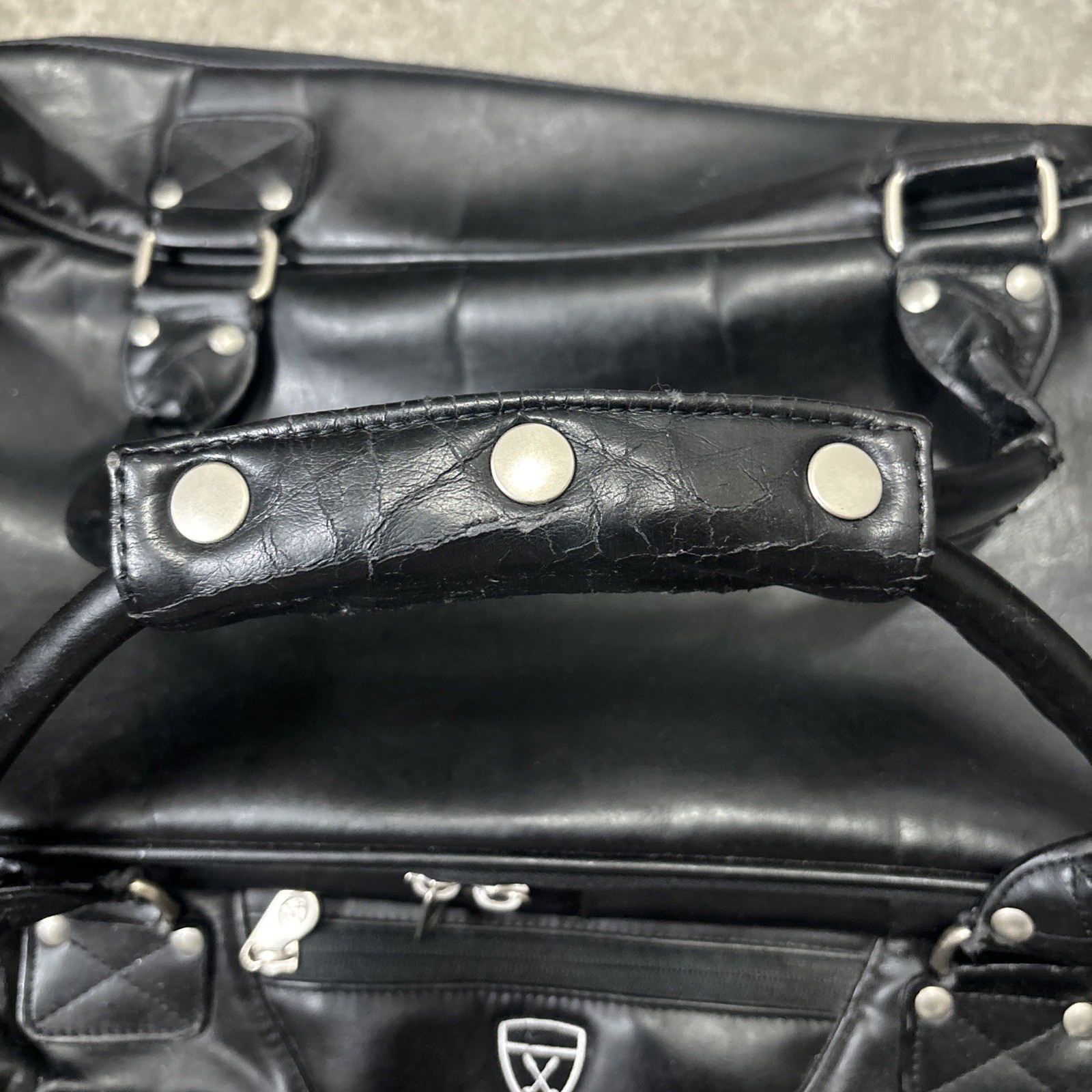 VTG Leather Nike Golf Weekender Duffel Bag Black Large