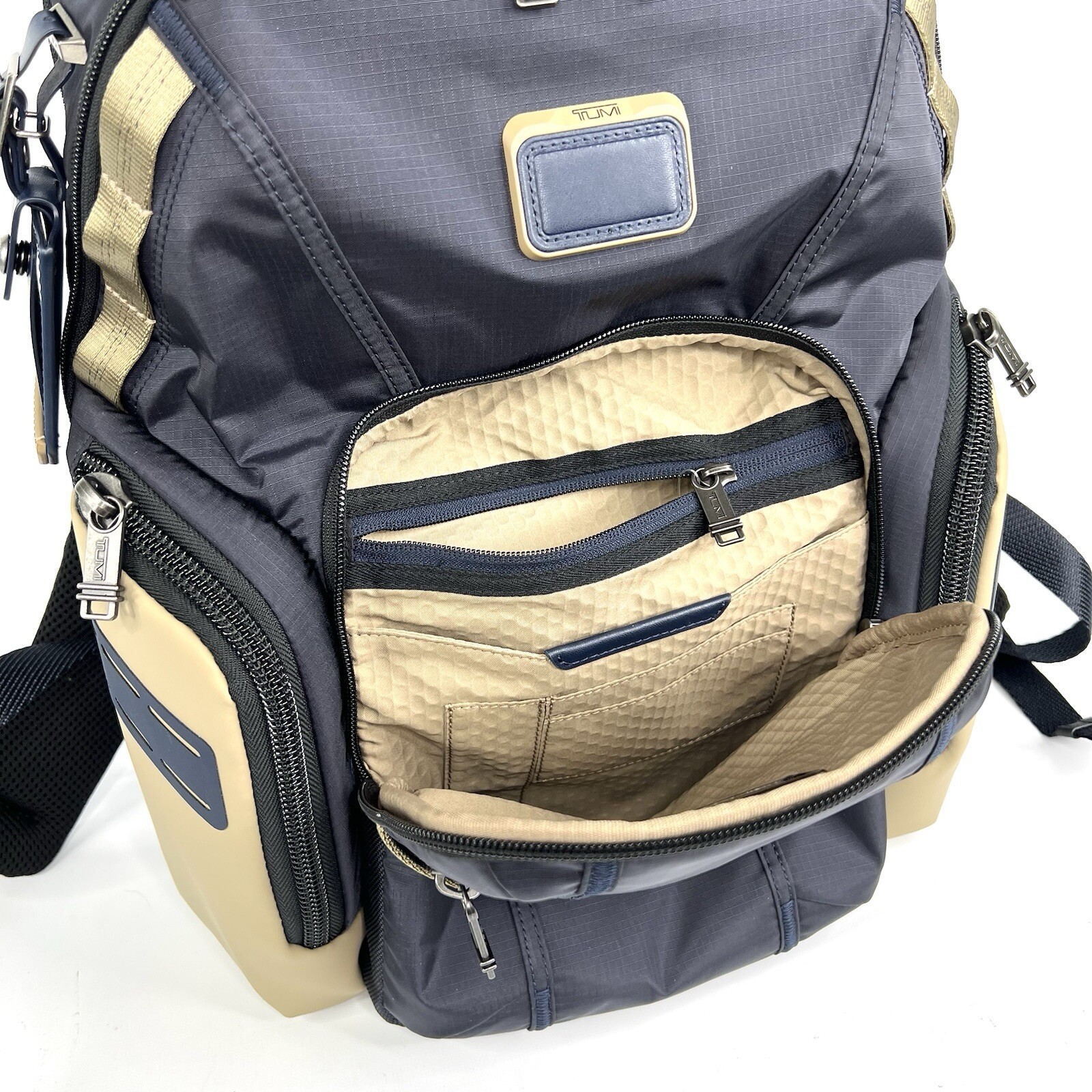 TUMI Navigation Backpack Laptop Business Bag Midnight Navy and Khaki EXPANDABLE