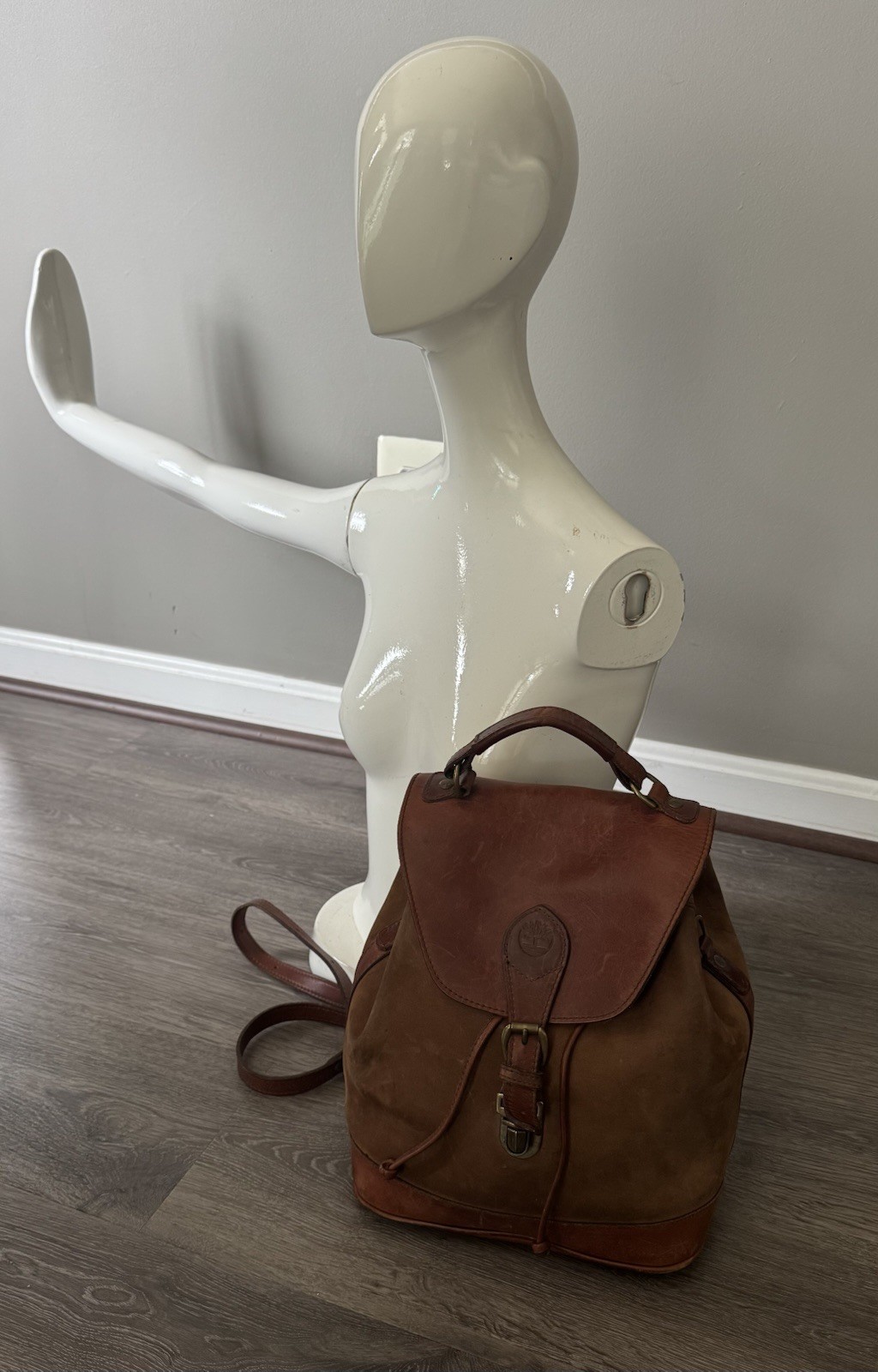 Vtg 90’s Timberland LEATHER Suede Drawstring Rucksack Bag Backpack Made In USA