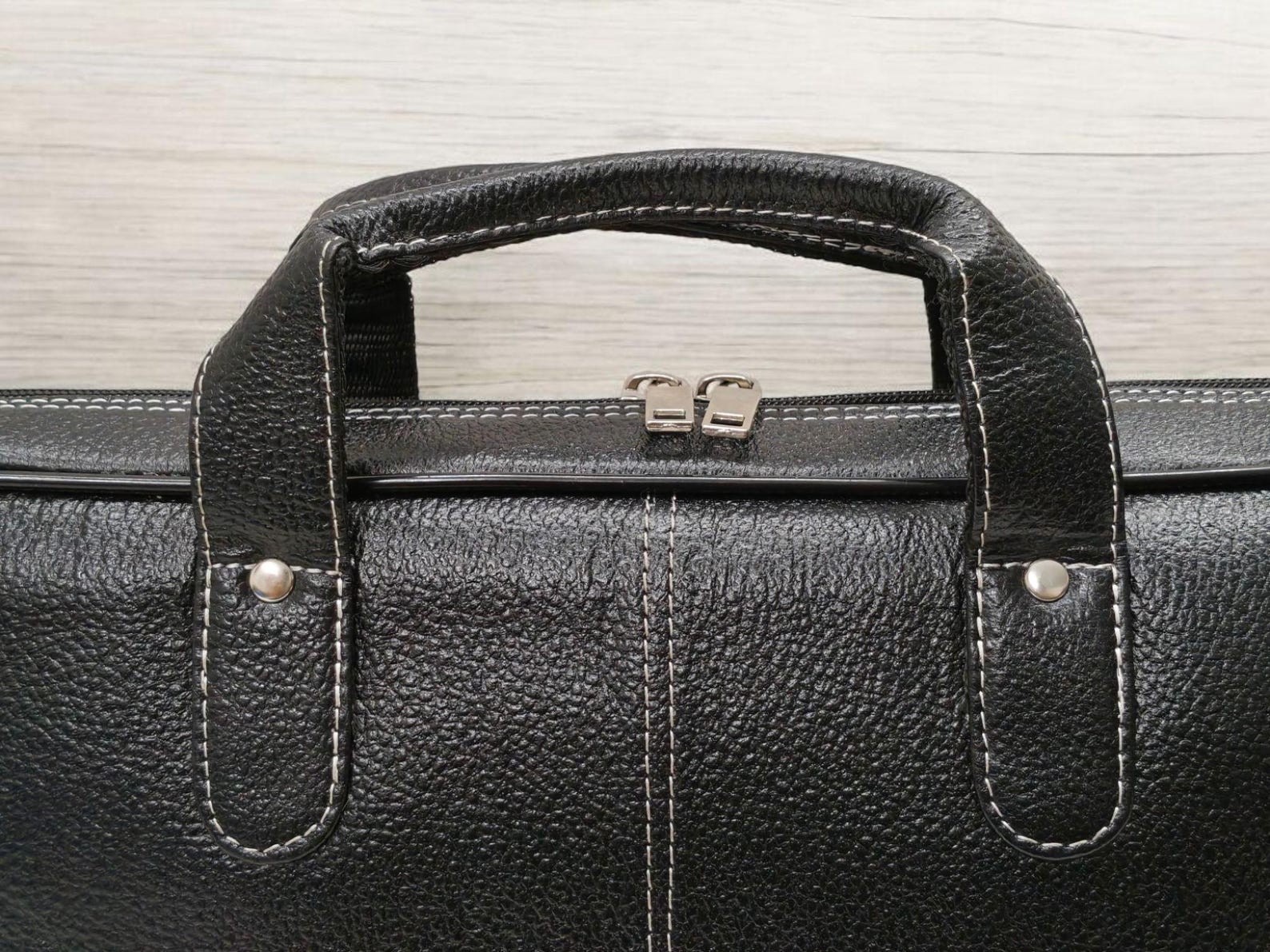 Men’s Handmade Leather Laptop Case, Top Grain Black Office Briefcase
