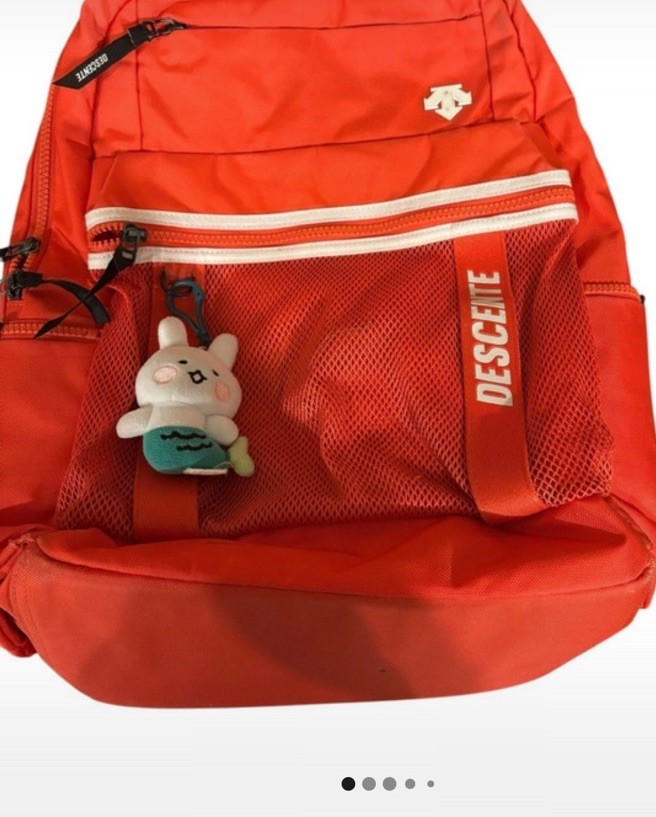 Red Descente Backpack With Bunny Charm Travel Work School Lightweight