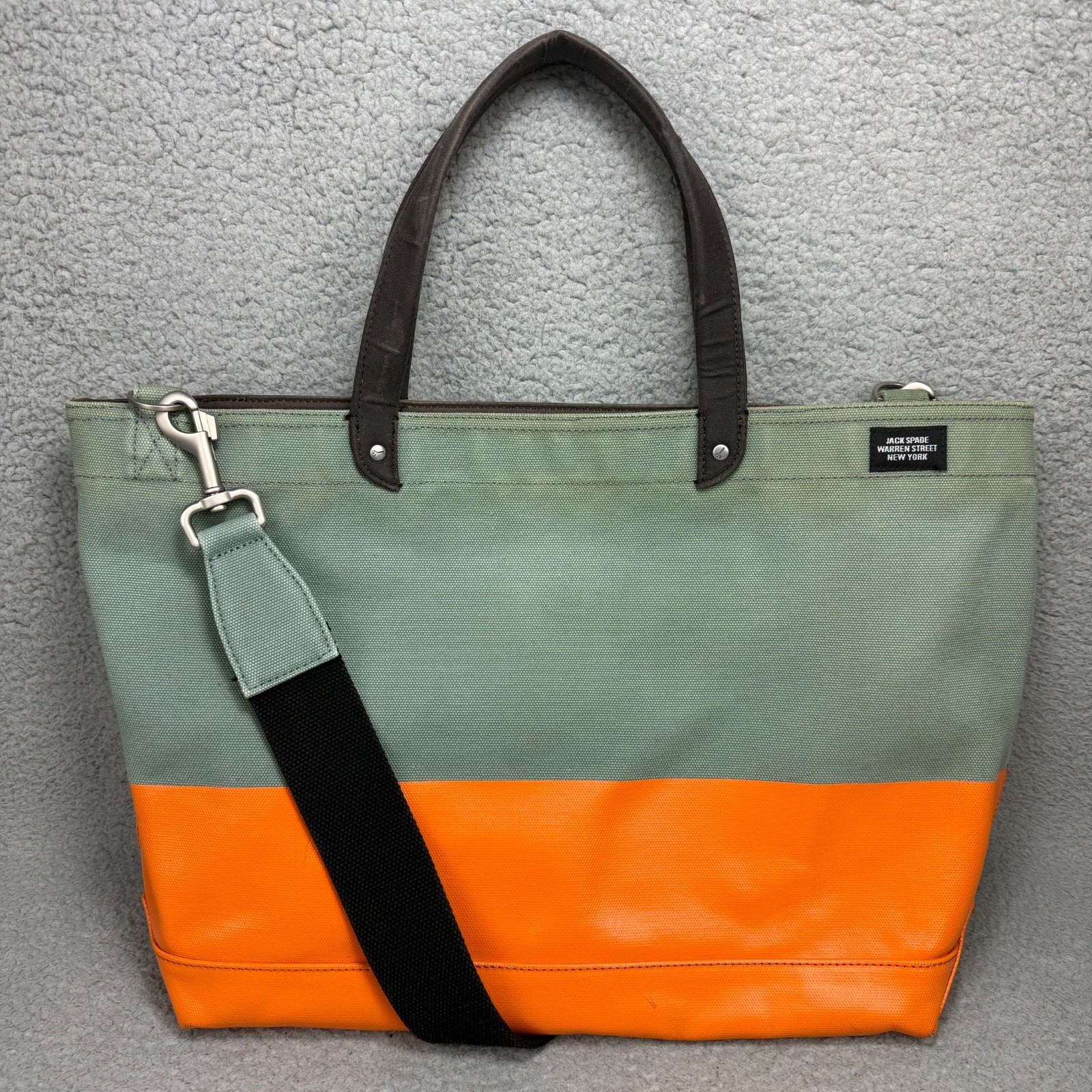 Jack Spade Tote Bag Green Orange Dipped Industrial Canvas Coal Utility Shoulder