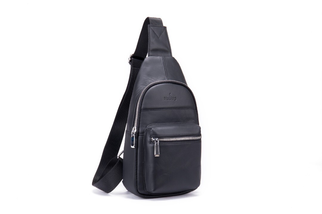 Noblag Vanzi Black Sling Bags Leather Crossbody Shoulder Bags For Men