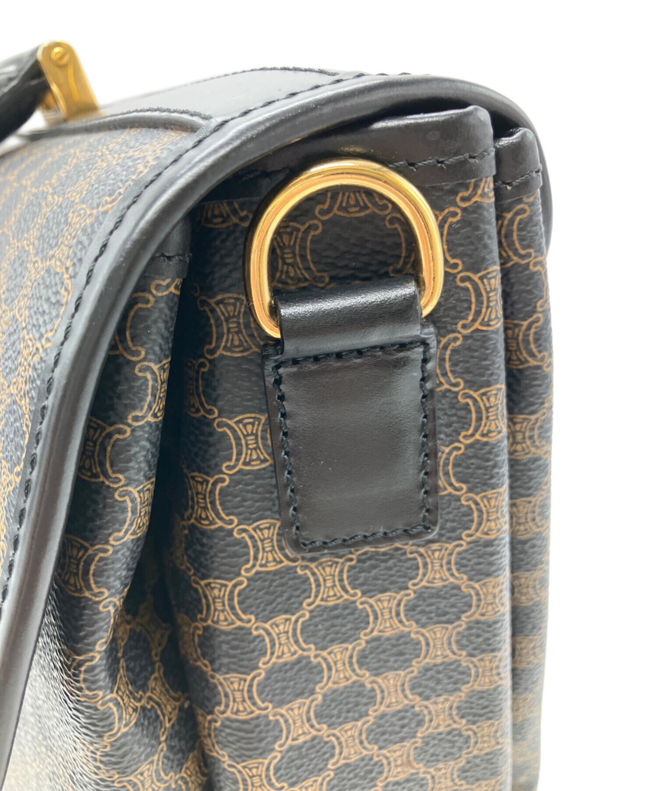 CELINE Briefcase Black Brown Leather PVC Men Business Handbag