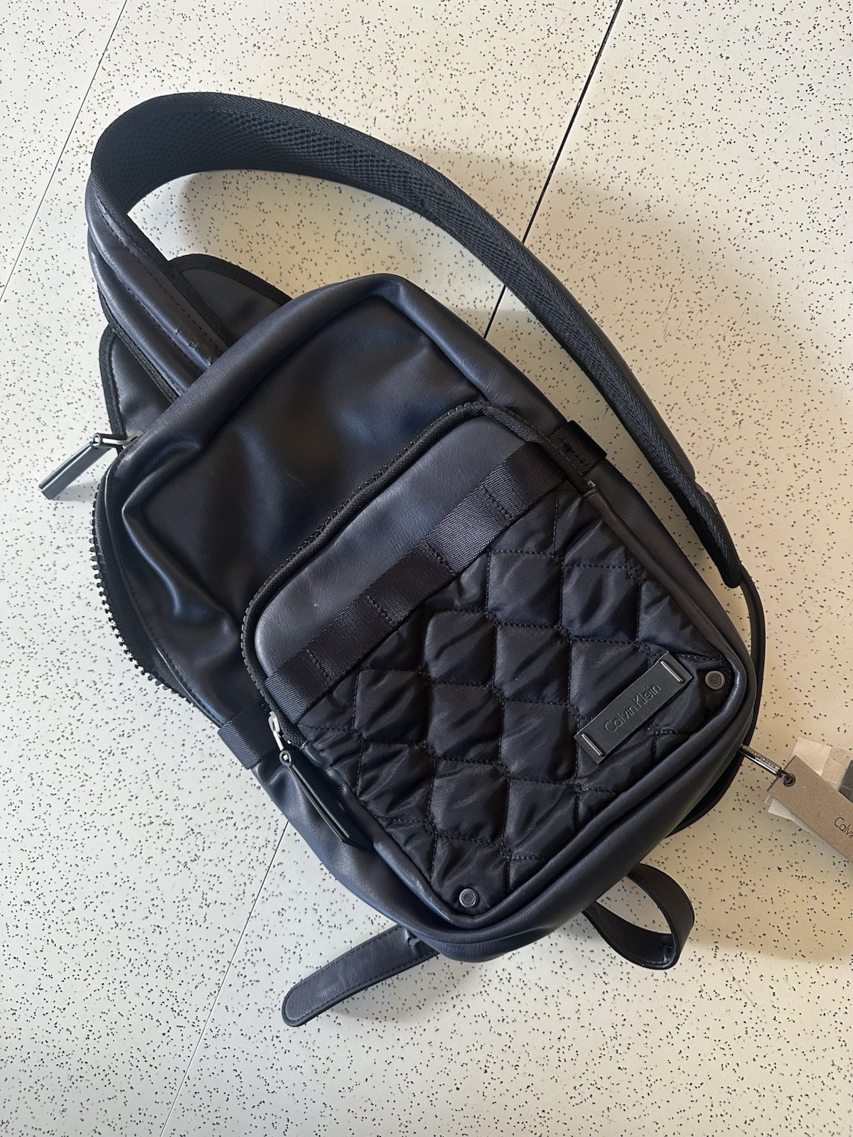 Calvin Klein Faux Leather Sling Bag Unisex Black Crossbody Original Tags NWT