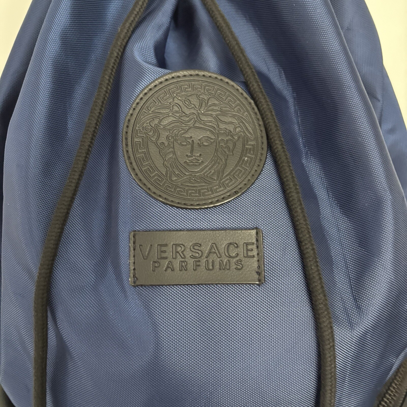 Versace Parfums Draw-string Large Navy Blue With Black Backpack Medusa Logo