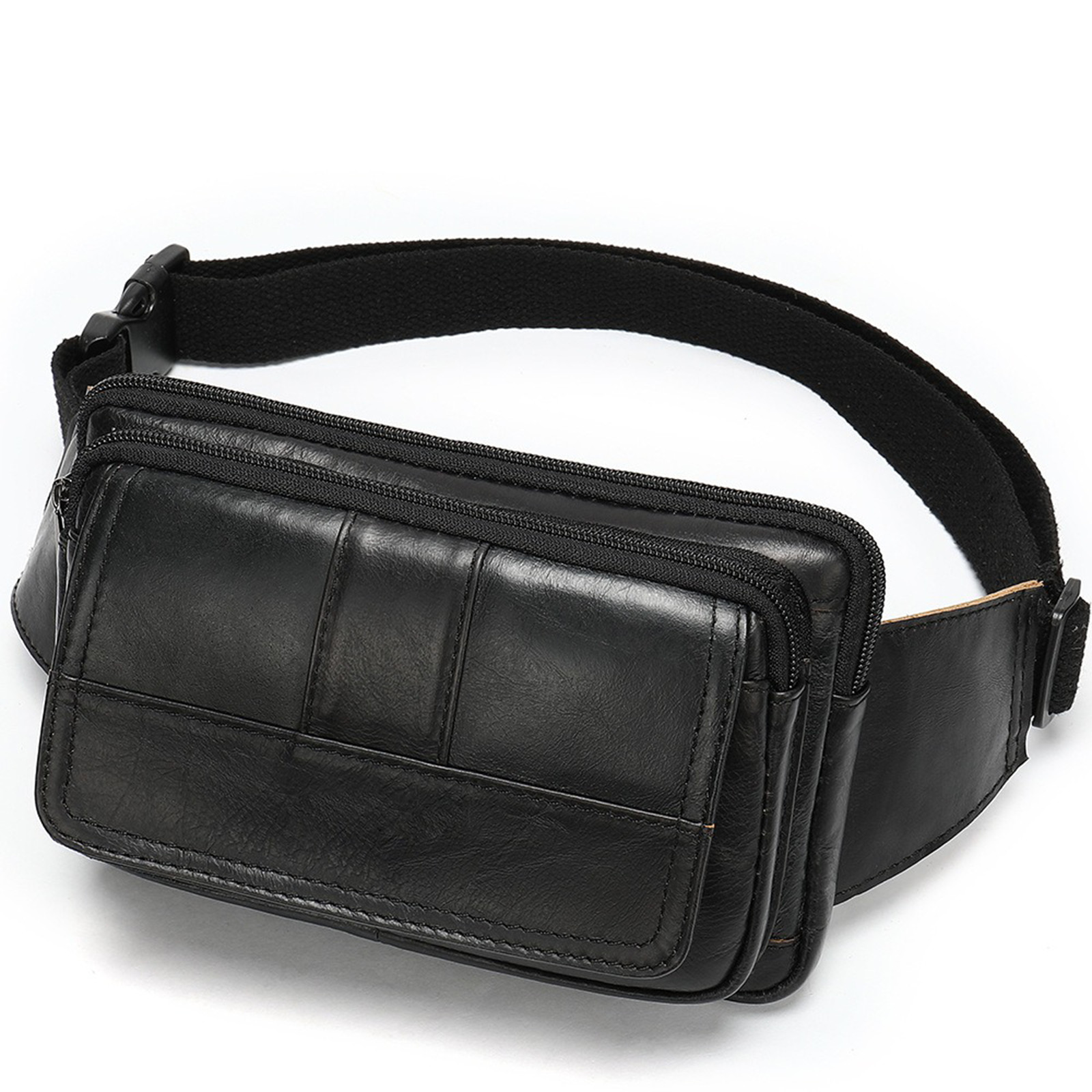 Mens Genuine Leather Waist Bag Multi-pocket Adjustable Strap
