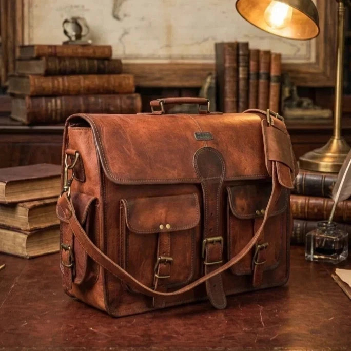 Bag Leather Laptop Messenger Genuine Men’s Vintage Brown Briefcase Satchel Real