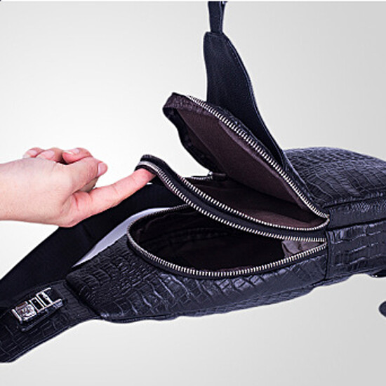 Genuine Leather Sling Backpack, Crocodile Pattern Men‘s Crossbody Shoulder Bag