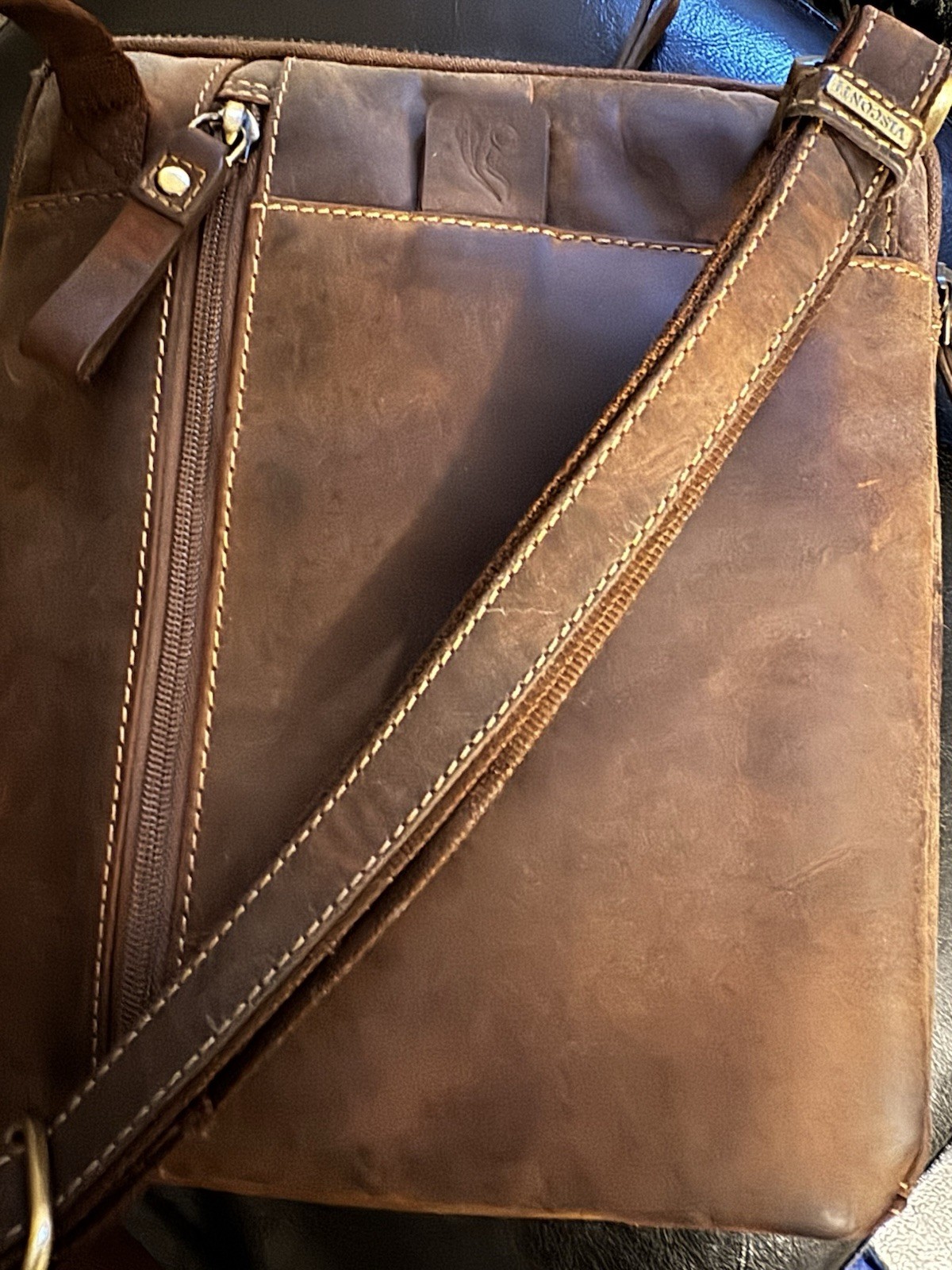 Longhorn Brown Crossbody Messenger Bag Zip Closure, Adjustable Strap