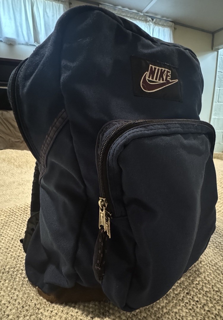 Vintage 1990s NIKE Navy Blue Backpack Swoosh Logo Nylon Suede Leather Bottom