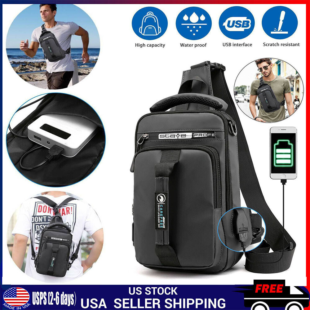 Anti-theft Chest Shoulder Messenger Backpack Men Sling Crossbody Bag USB Port US