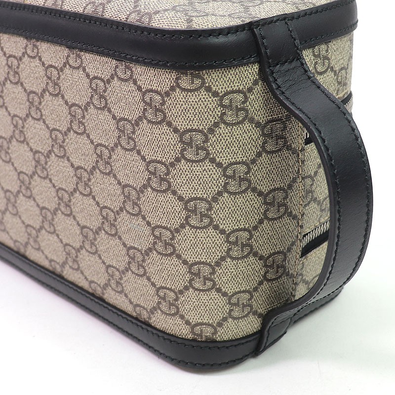 Gucci GG Supreme Canvas Clutch Bag Double Zip Beige Black Pochette