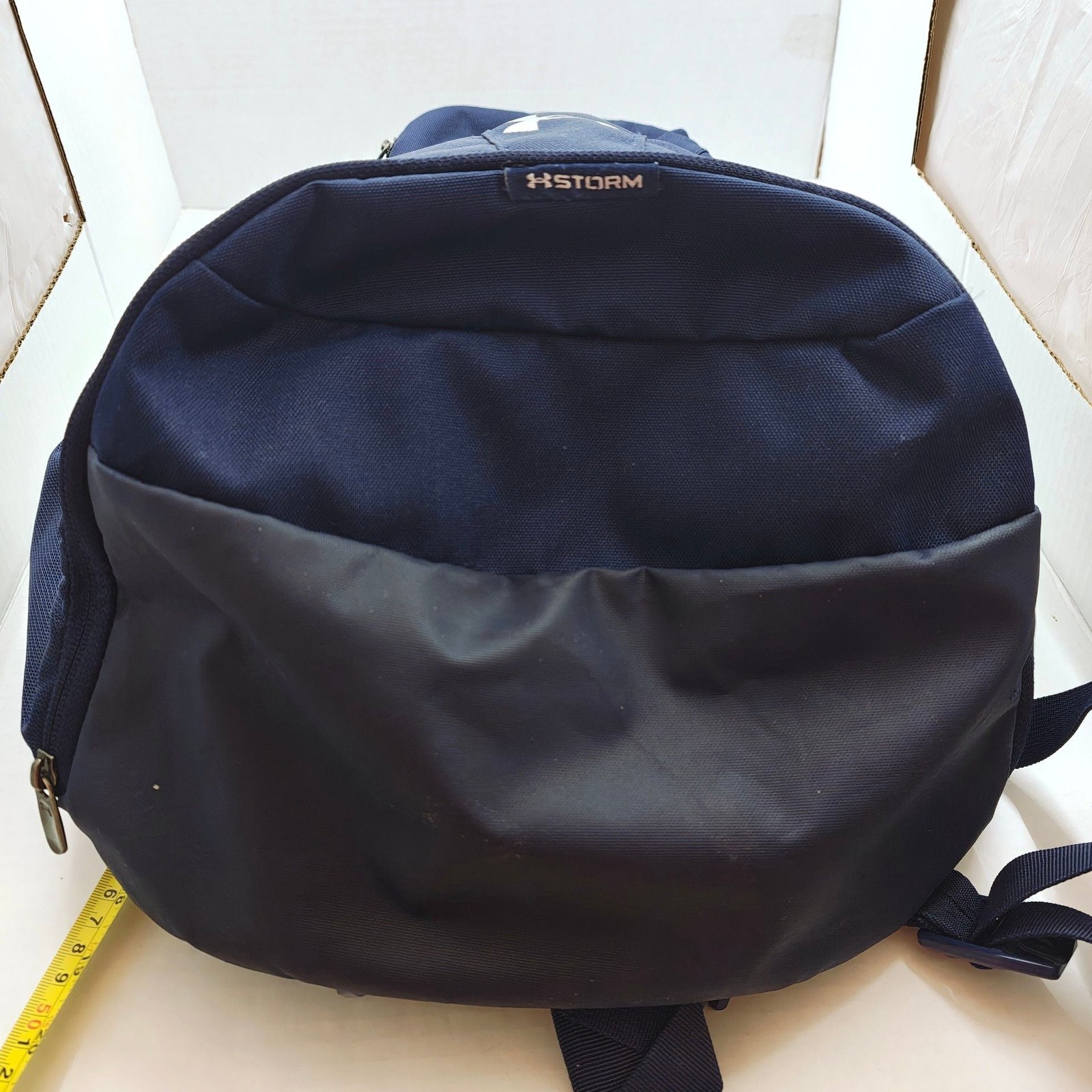 Under Armour Hustle 5.0 Team Backpack Navy Blue UA Storm Baseball Bag MGR Logo