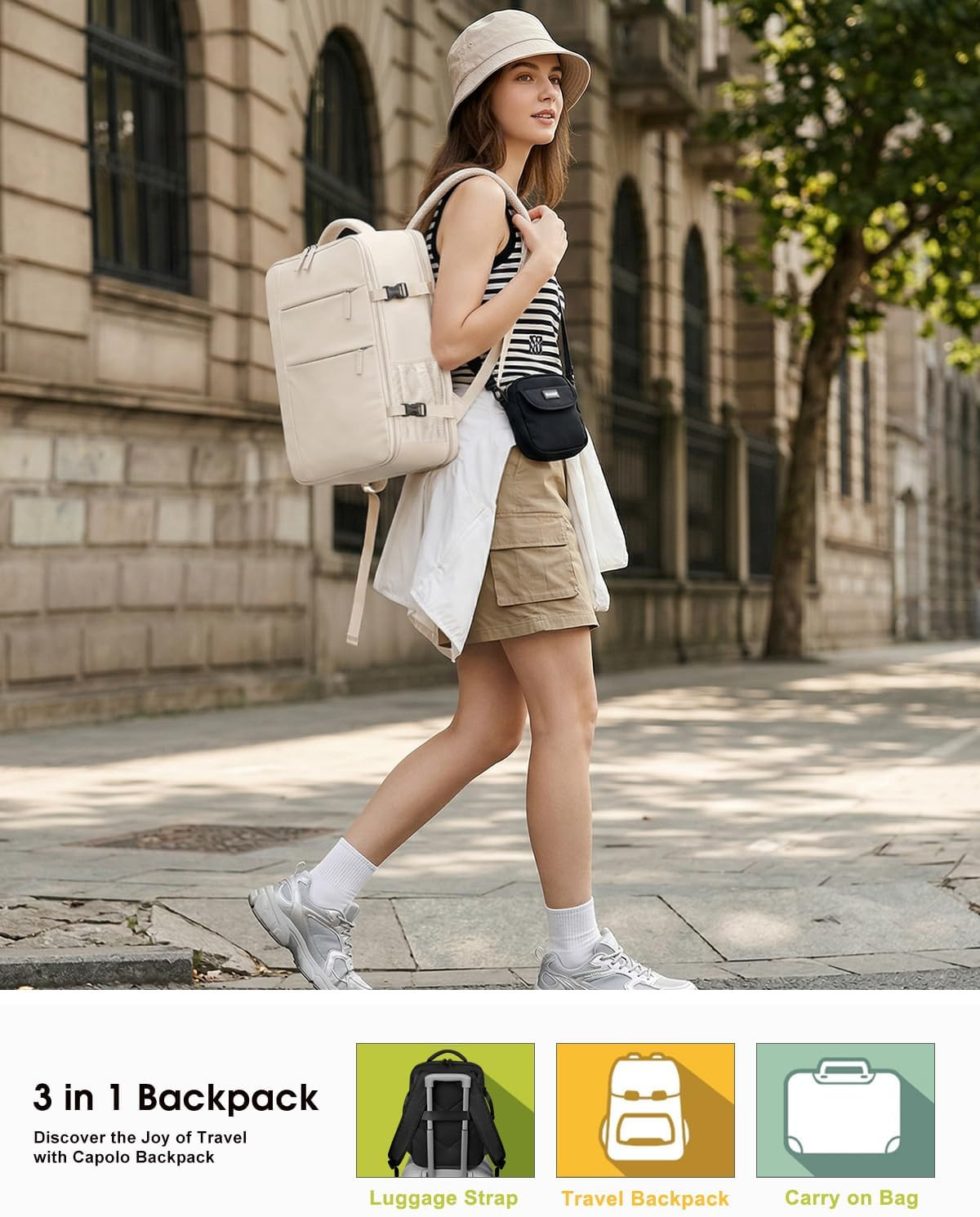 Travel Backpack Airline Approved Waterproof Laptop Backpack 15.6 In Laptop Beige