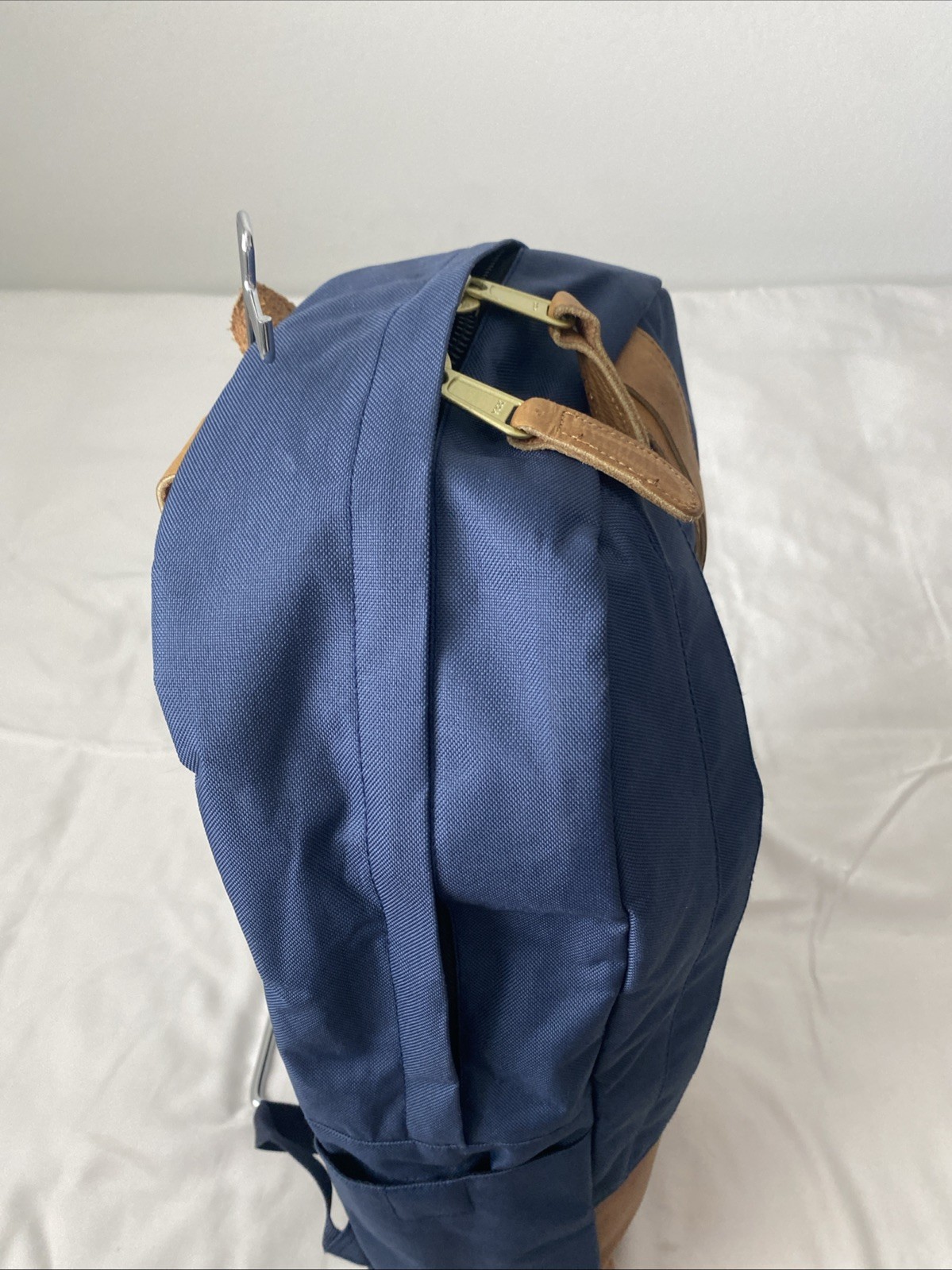 Maroon Bell Outdoor Weekender Backpack Blue With Brown Leather