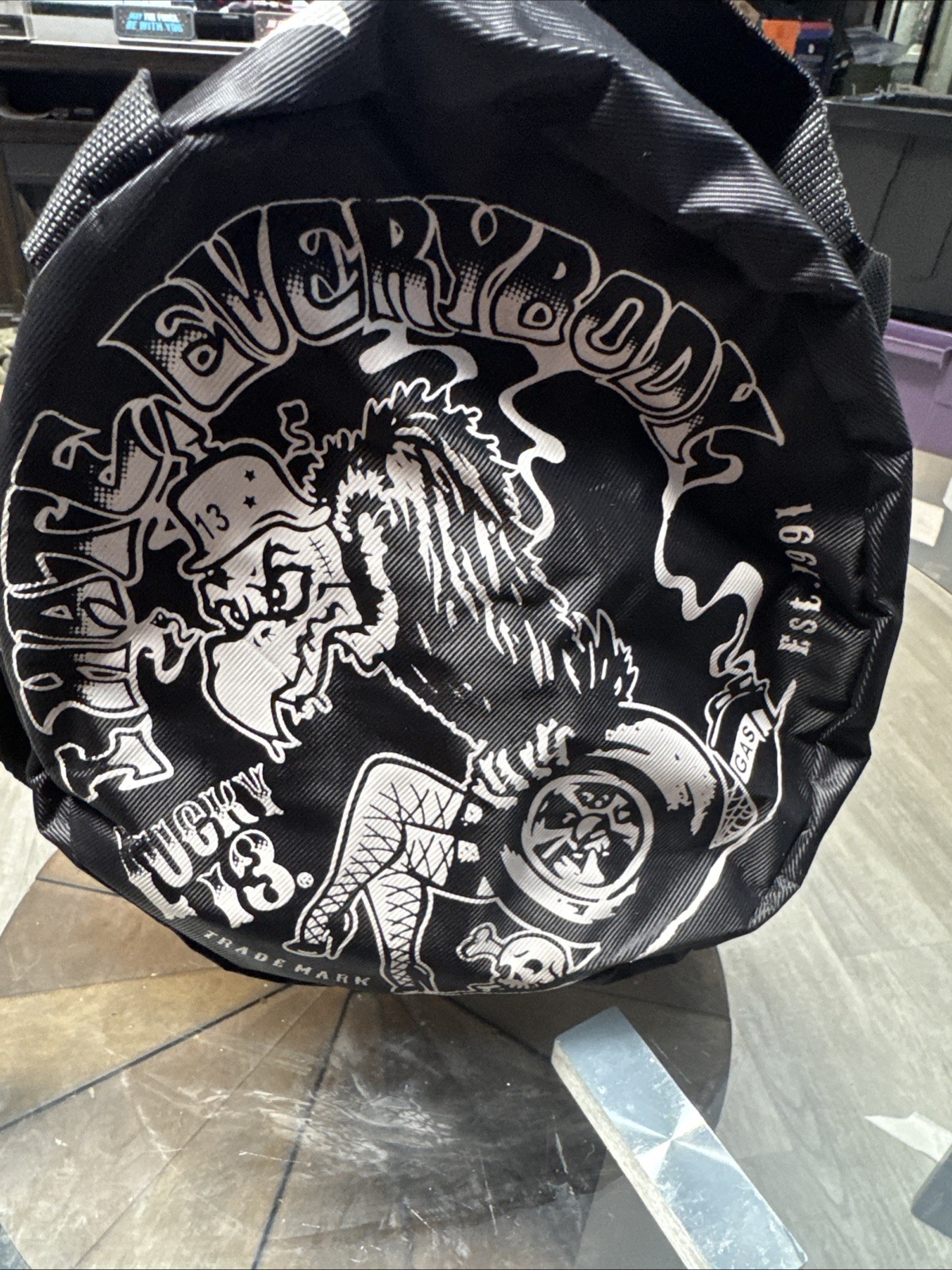 The Original Lucky 13 Thirteen Gym Bag With Tags. 12”x10” I hate Everybody