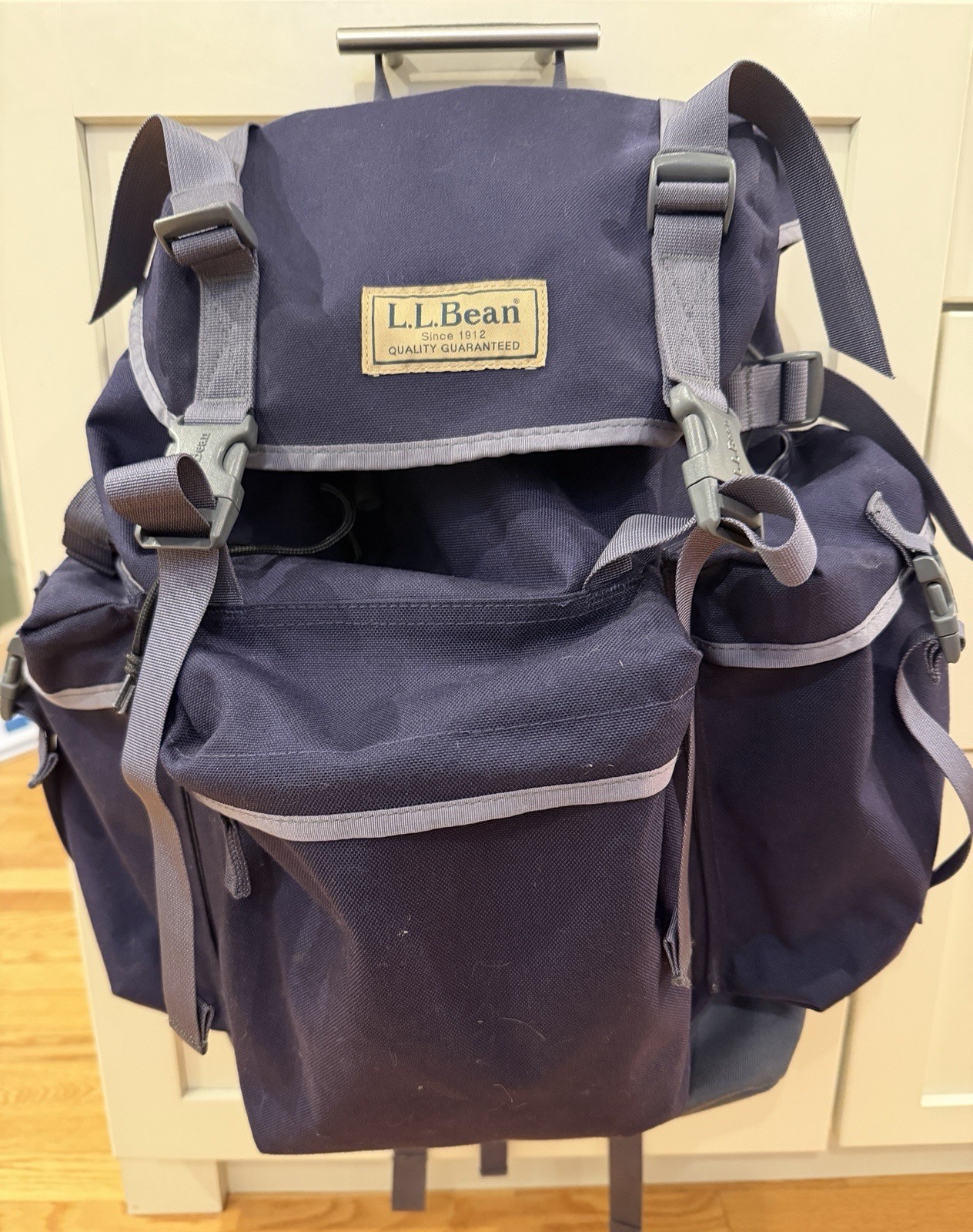 L.L.Bean Vintage 90s Continental Rucksack Backpack Navy Blue & Gray Rare Bag