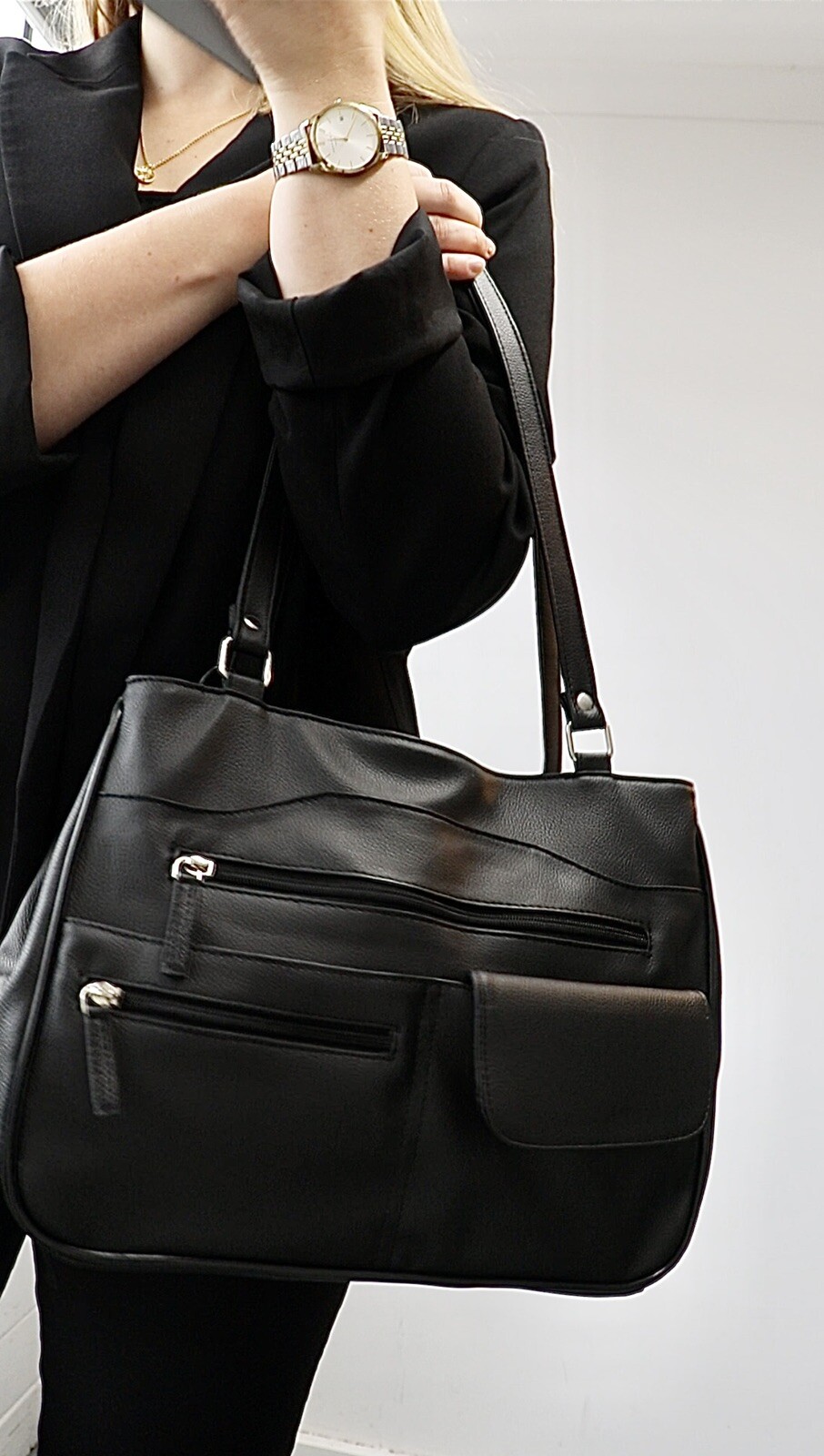Multi Compartment Handbag. Colours: Black, Navy, Taupe or Bone. Style No: 4291