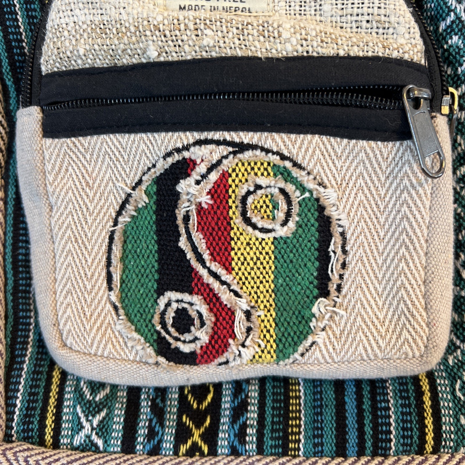 Himalayan 100% Pure Hemp THC Free Multi Color Backpack Made in Nepal Excellent