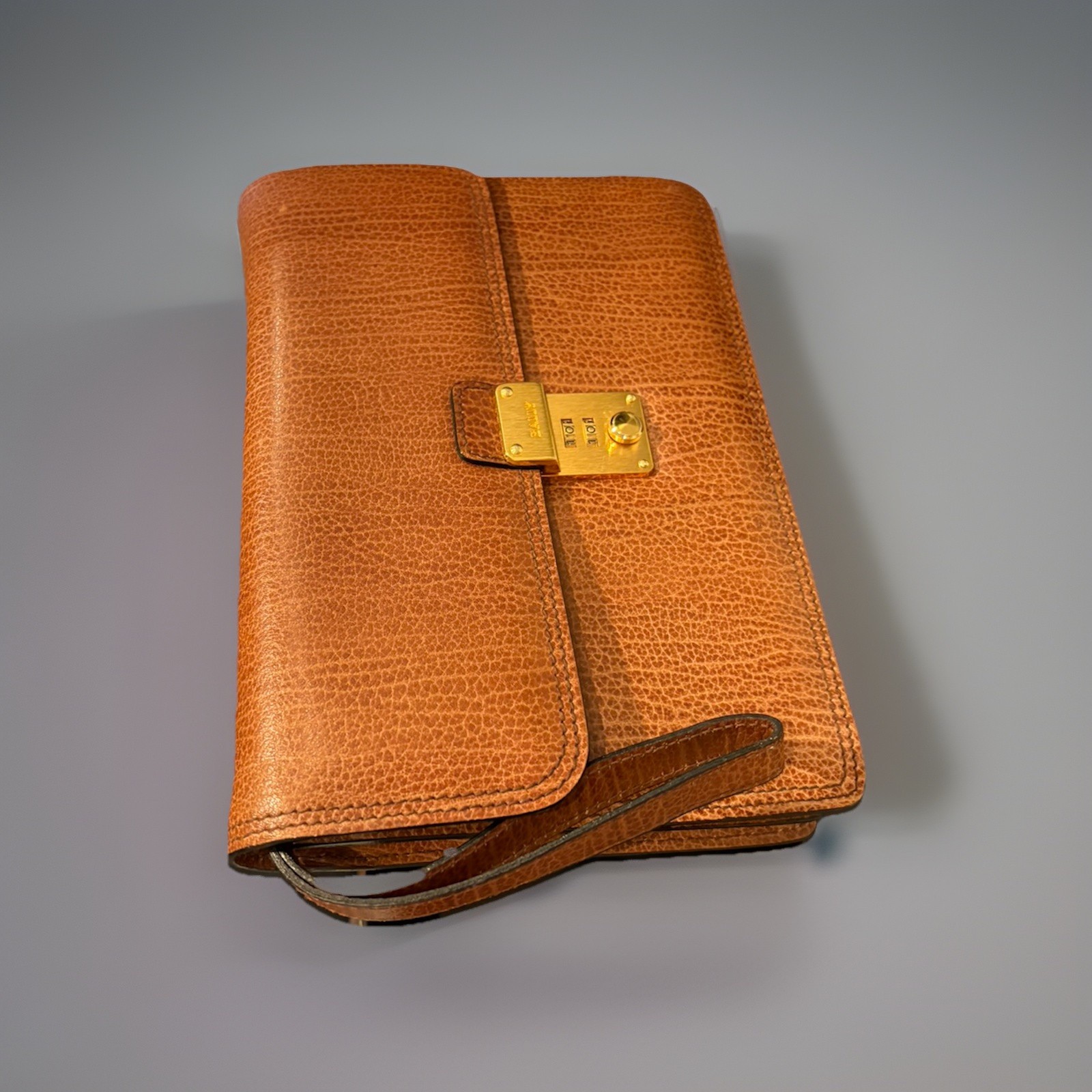 VTG Bally Caramel Leather Attaché Business Clutch Wrist Portfolio Organizer Bag