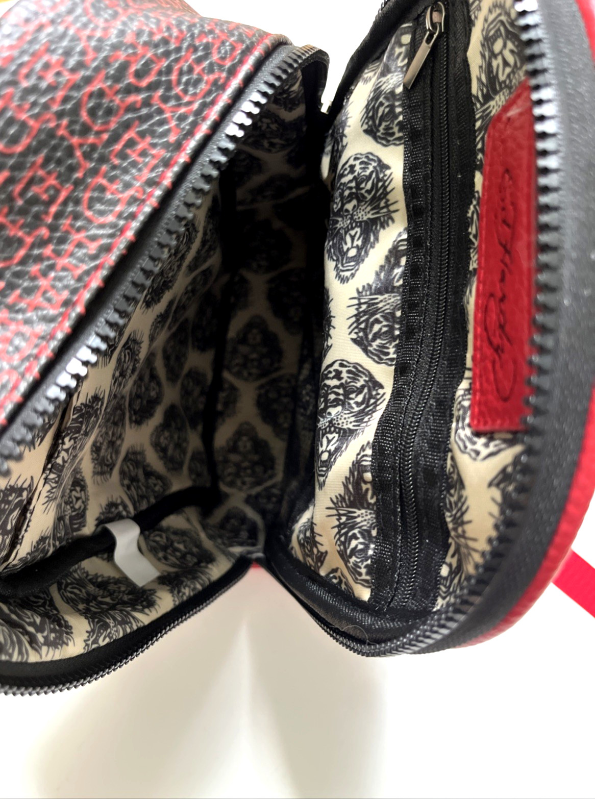 Ed Hardy Tiger Sling Backpack Crossbody Red Black Skull Zip Adjustable NWT