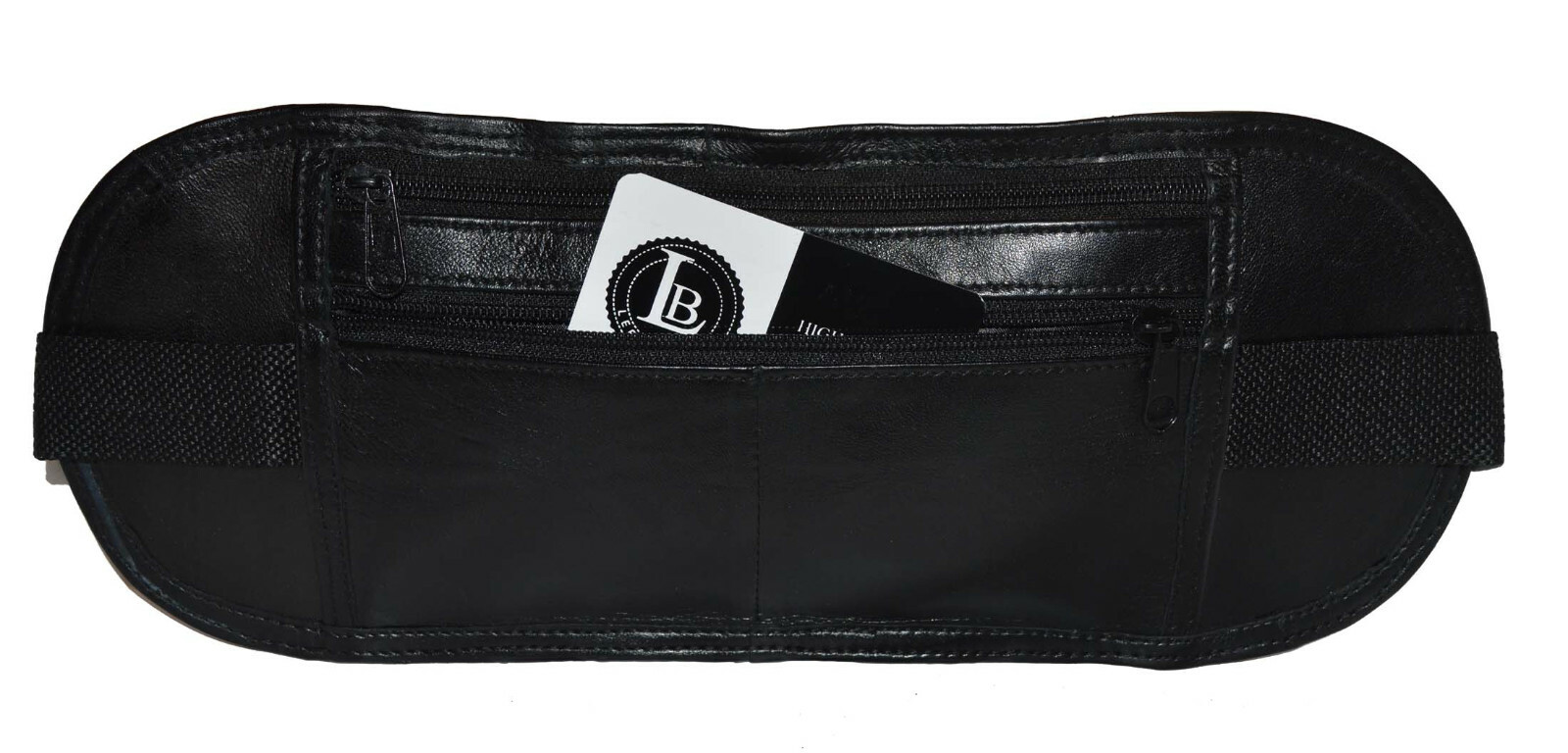 GENUINE LEATHER FANNY PACK SECURED FLAT PASSPORT DOCUMENTS BLACK FREE SHIPPING