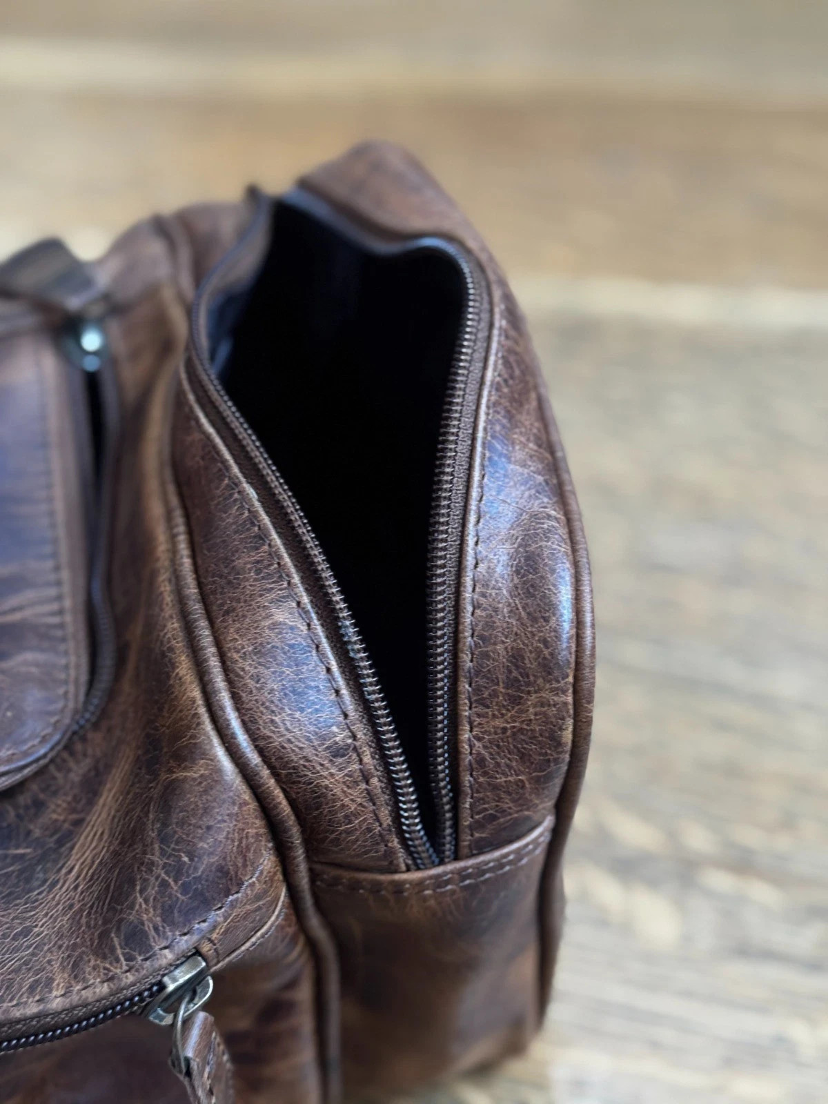 Large Full Grain Leather Dopp Kit Shaving Toiletry Travel Bag Brown