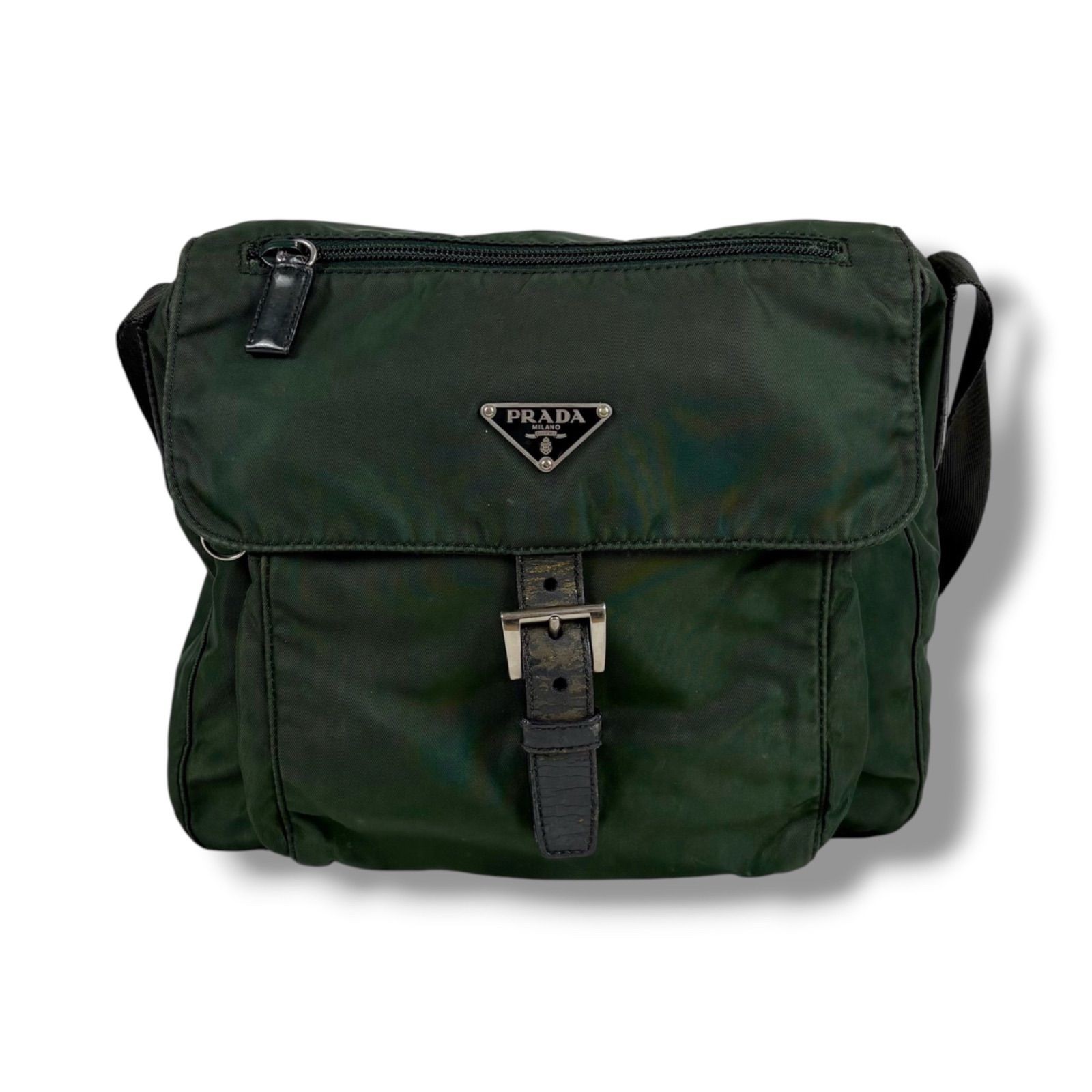 PRADA Triangle Logo Messenger Bag Tessuto Nylon Khaki Green Crossbody Shoulder
