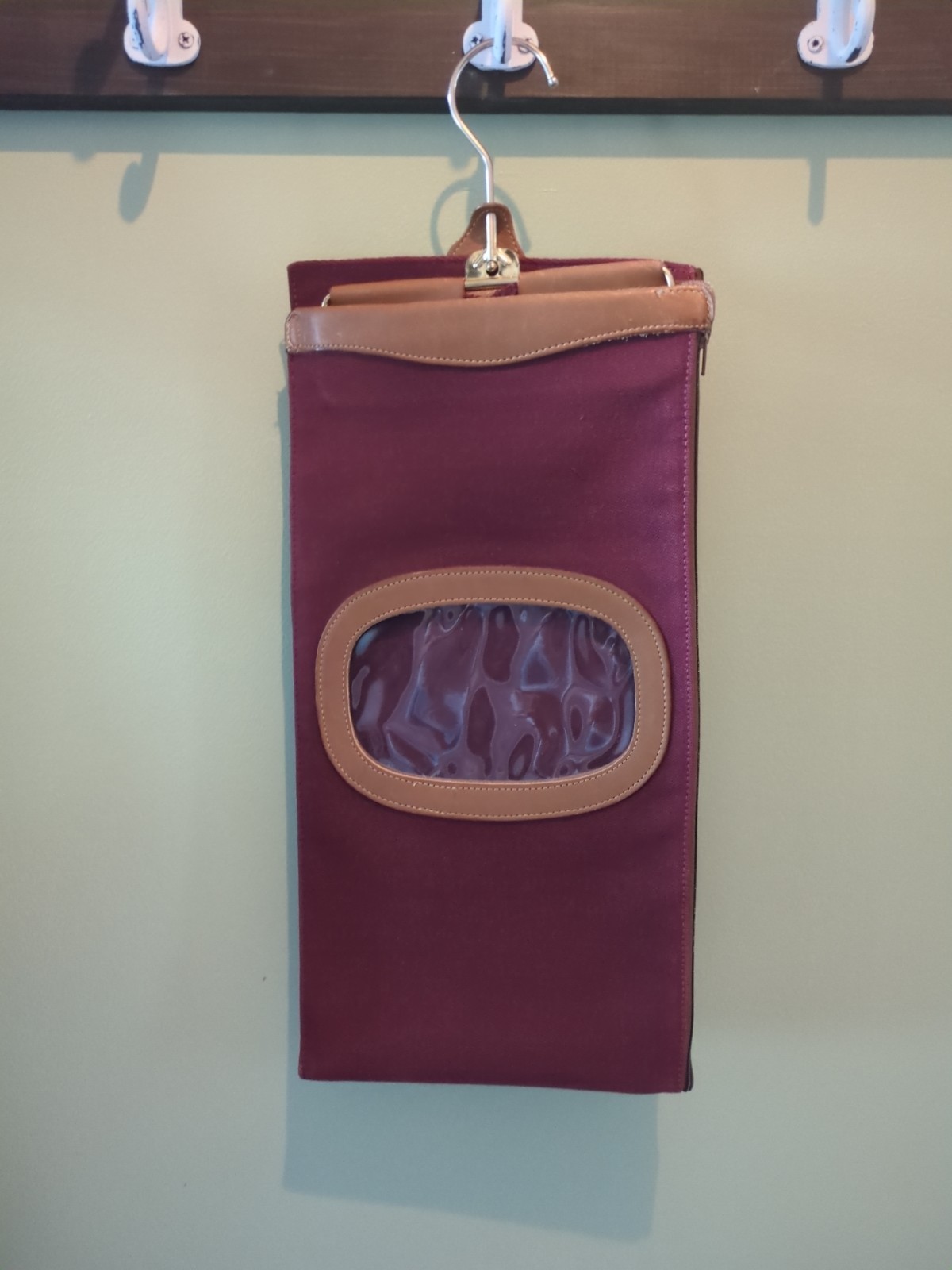 Rare Vintage Brooks Brothers Hanging Travel Tie Case Canvas Leather Garment…