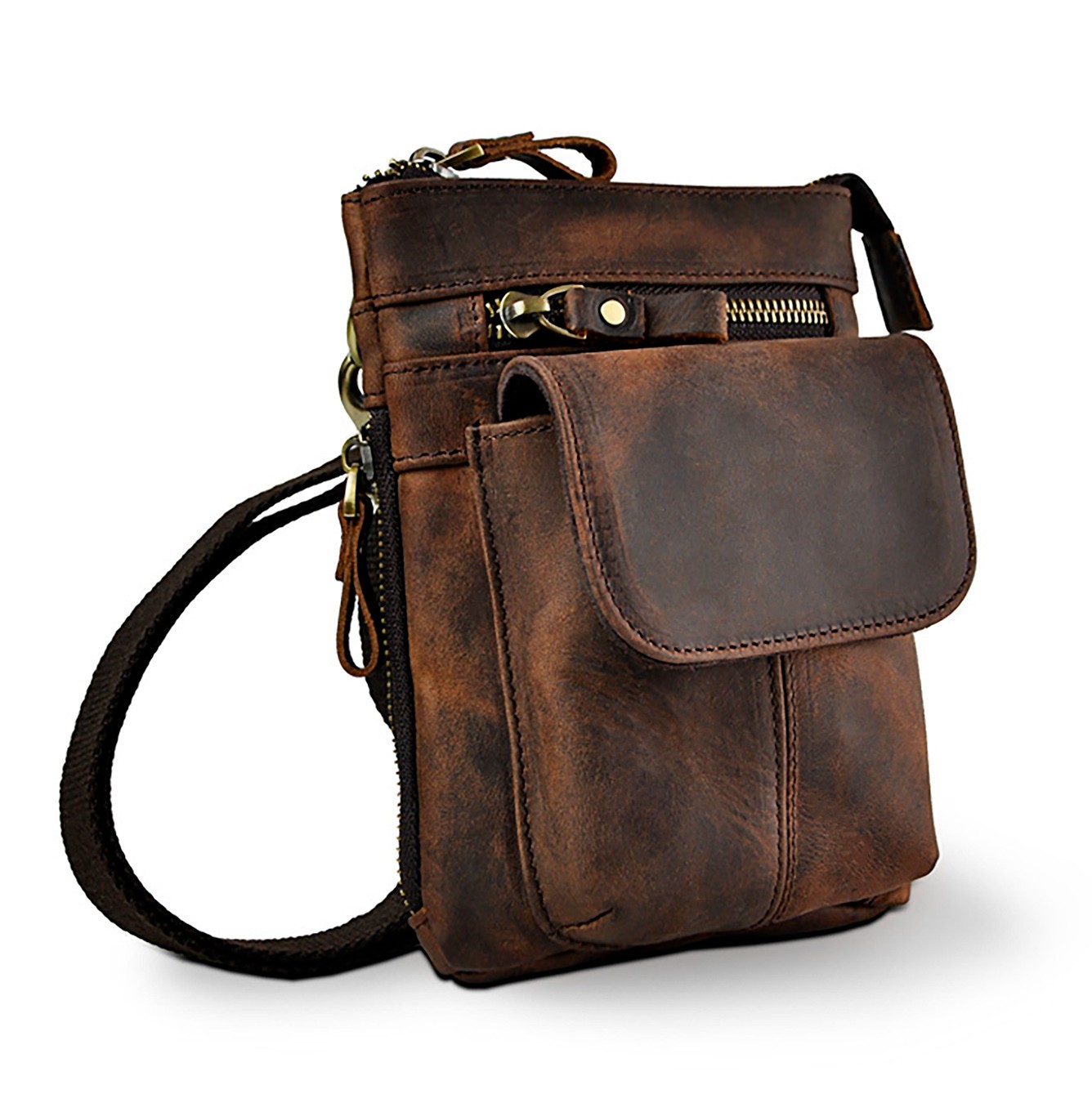Brown Genuine Leather Outdoor Waist Bag Waist Pack Unisex 100% Cowhide Leather