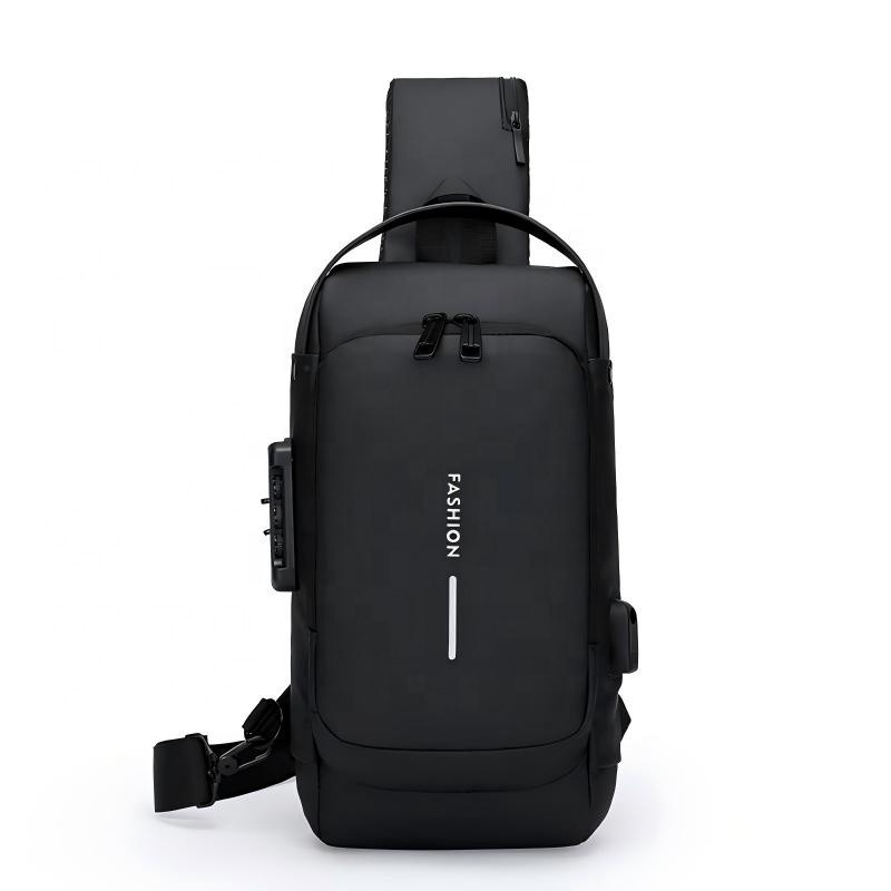 Anti-Theft Sling Bag Men USB Charging Waterproof Nylon Crossbody Chest Travel