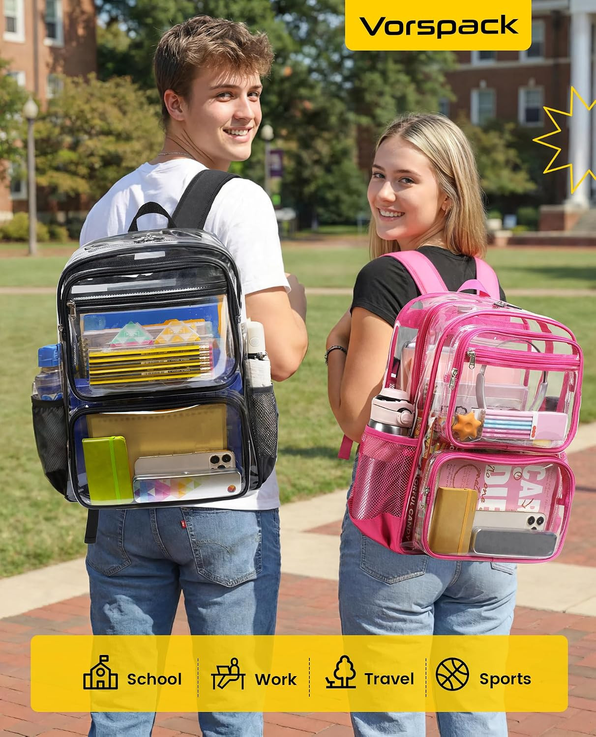 Clear Backpack with TSA Lock, Large Clear Bookbag, Black | Heavy Duty See throug