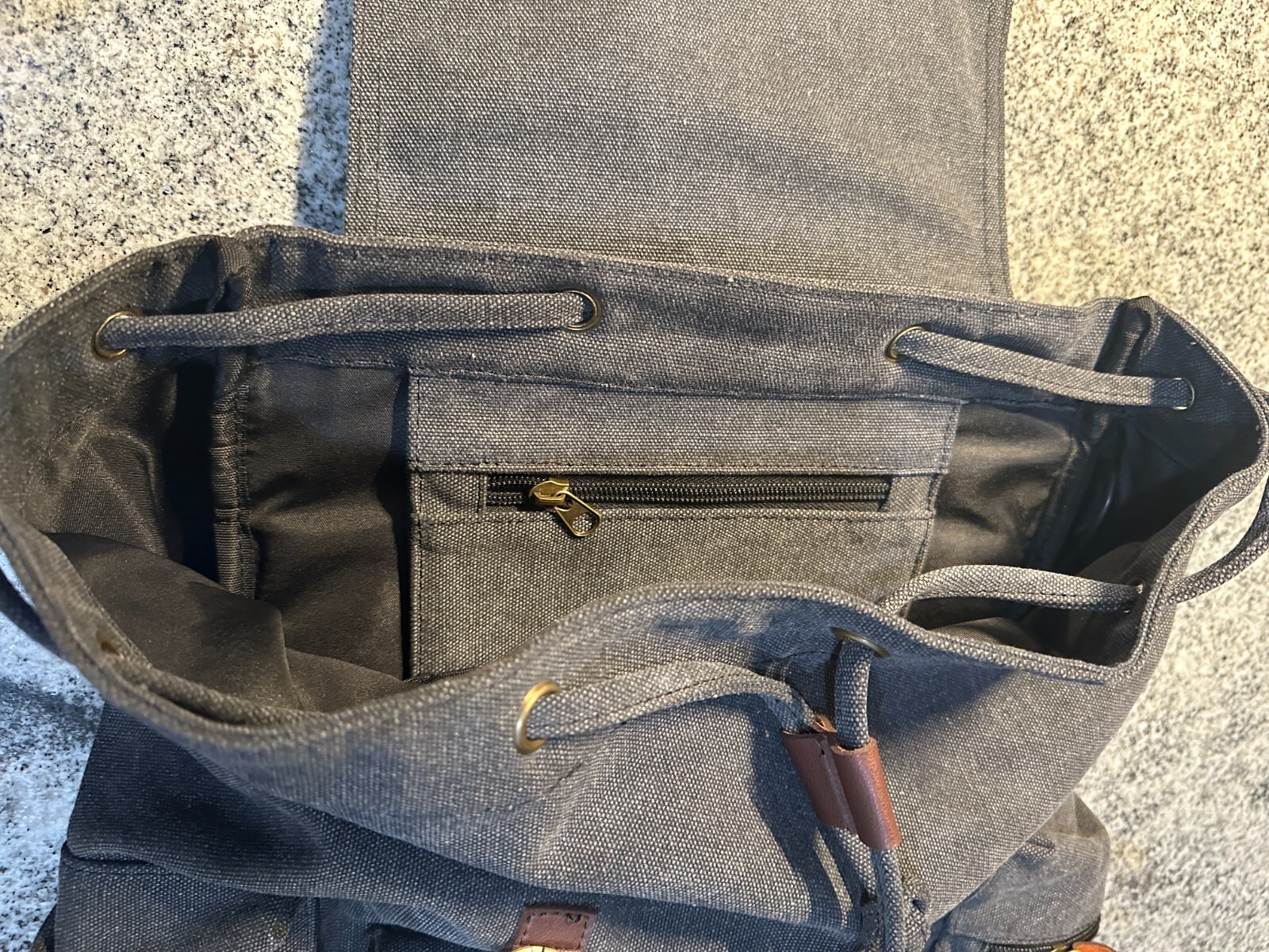 Drawstring GRAY Backpack Bag with Charging Port – Back Pack Luggage Satchel Tote