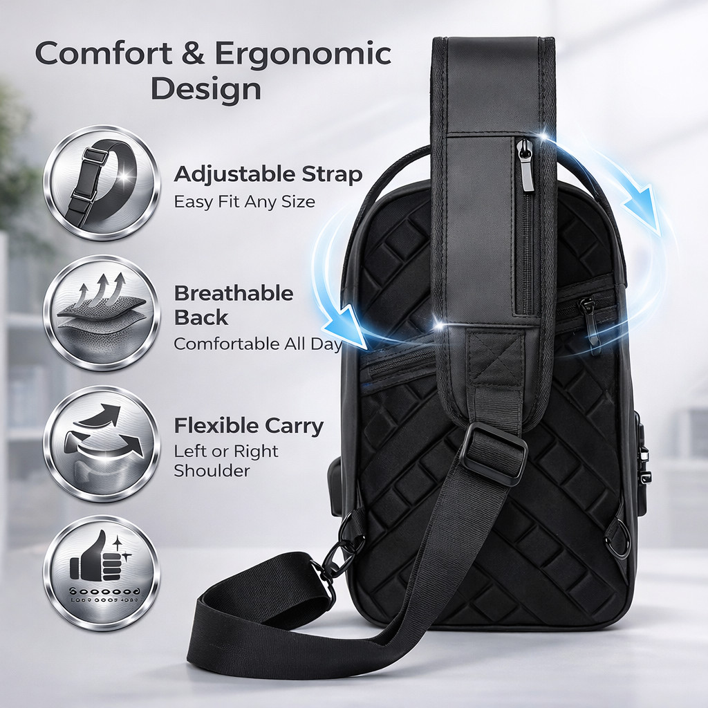 Premium Anti-Theft Sling Backpack with USB Charging Port – Waterproof Oxford –