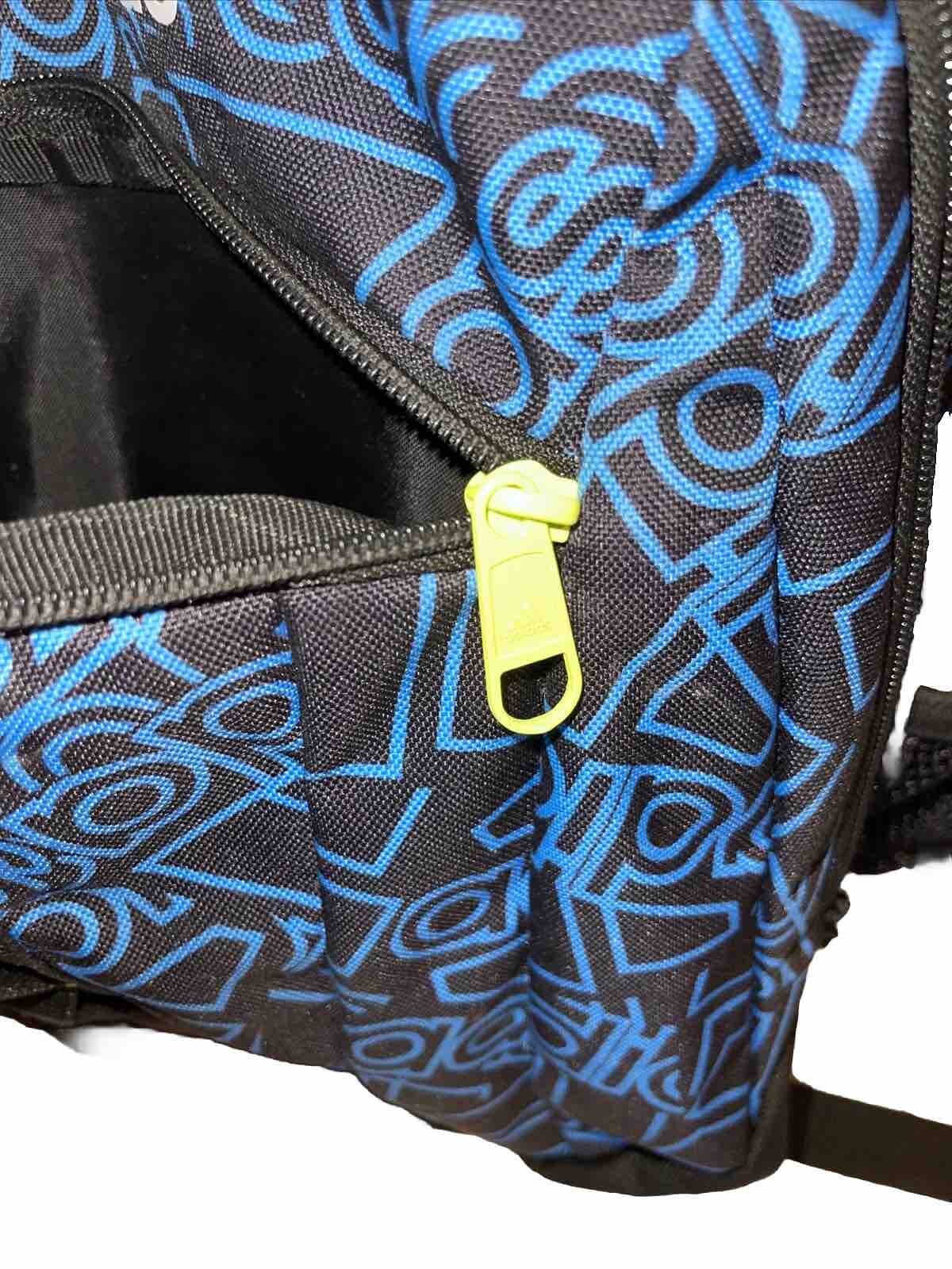 Adidas Stratton 3 Large Backpack Blue Black Logo Print Neon Yellow Accents Clean