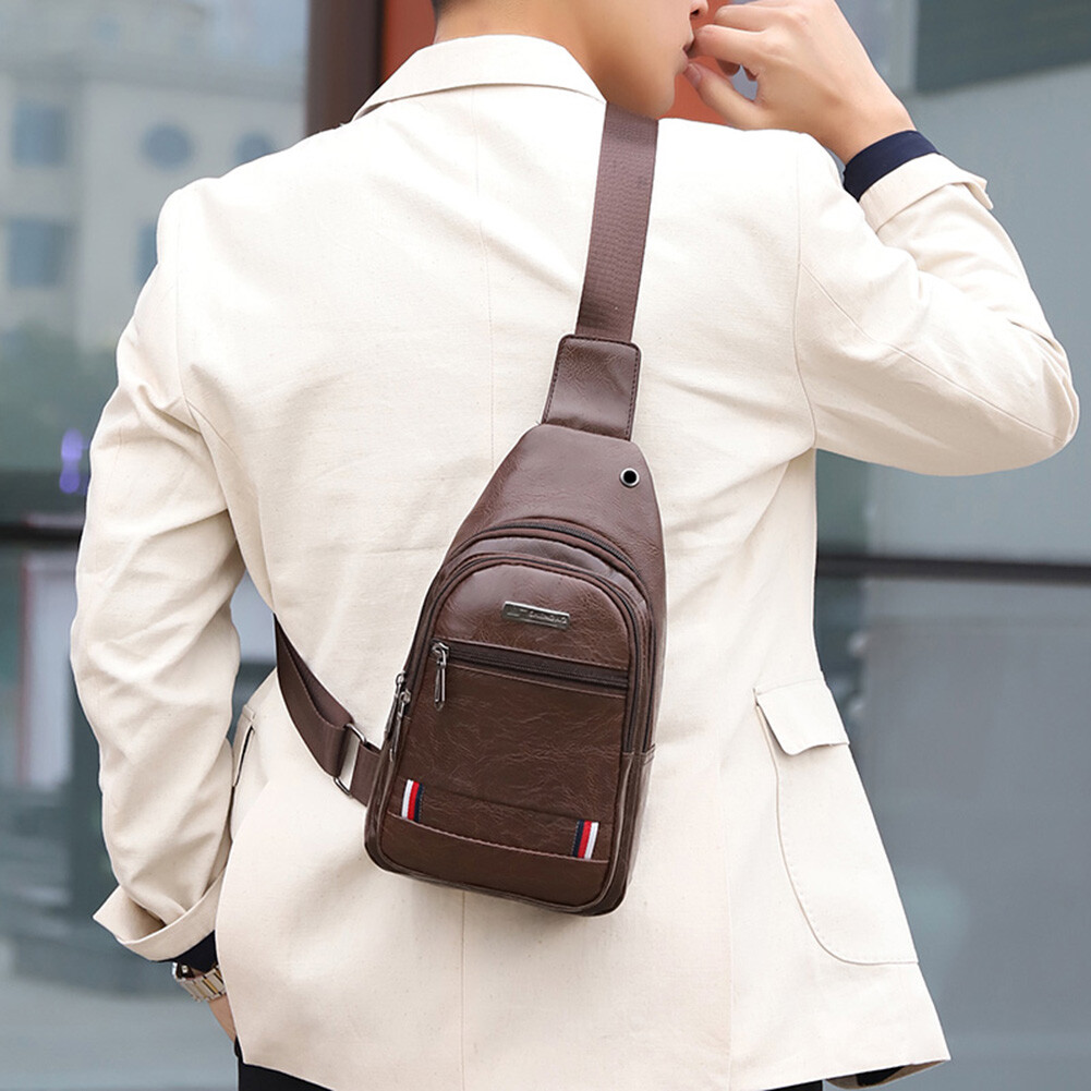 Men Leather Shoulder Crossbody Chest Sling Backpacks Outdoor Daypack Fanny Packs