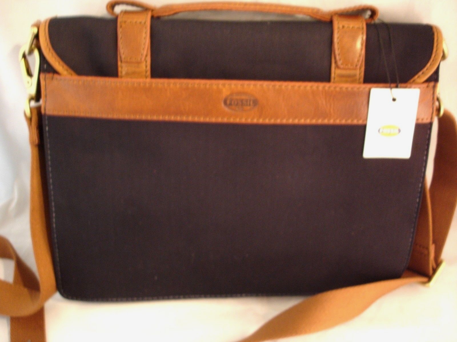 FOSSIL ESTATE Briefcase Expandable Navy Nylon Water Resistant Messenger Bag