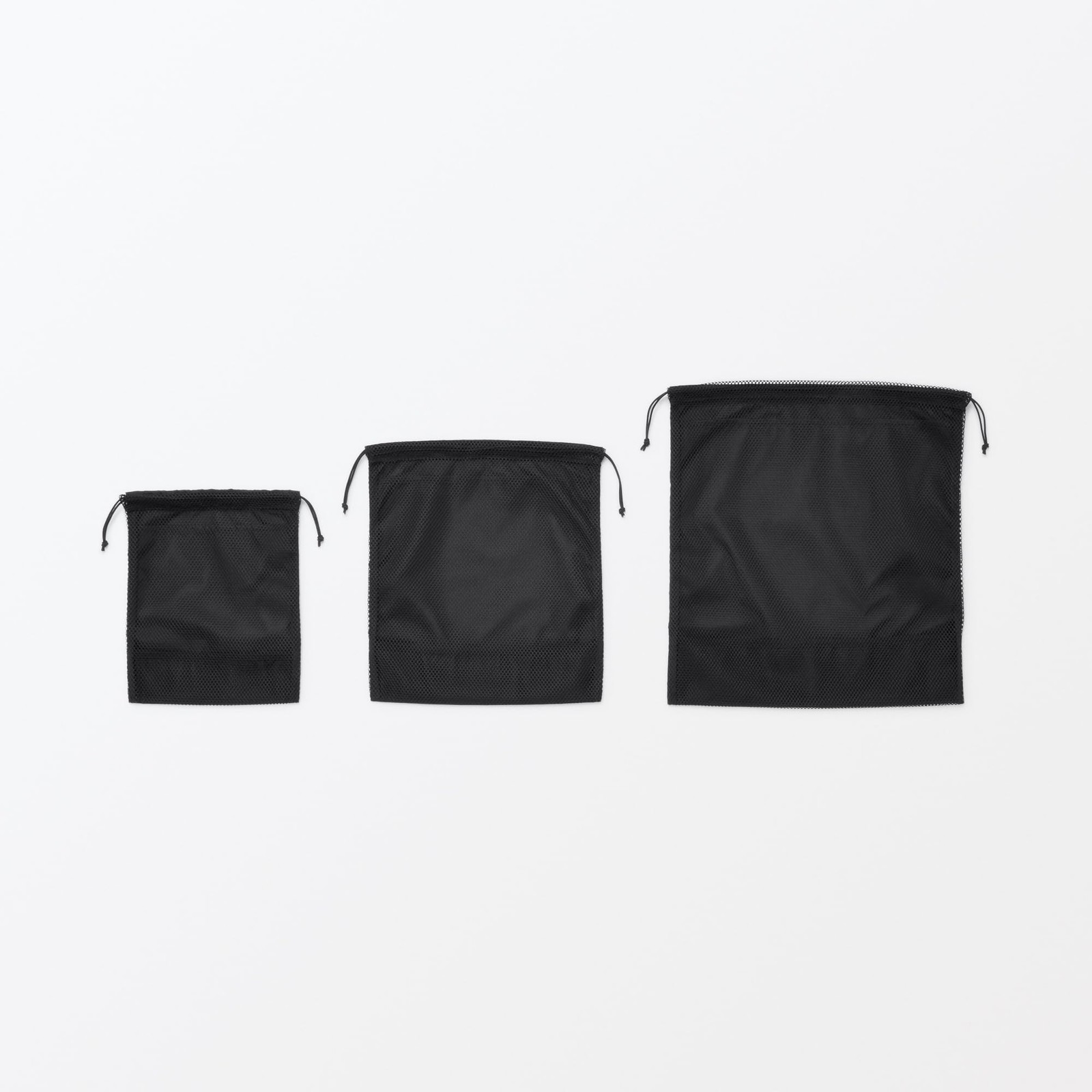 Polyester mesh drawstring bag, double type, black, S, approx. 20 x 25 x 10 cm, 8