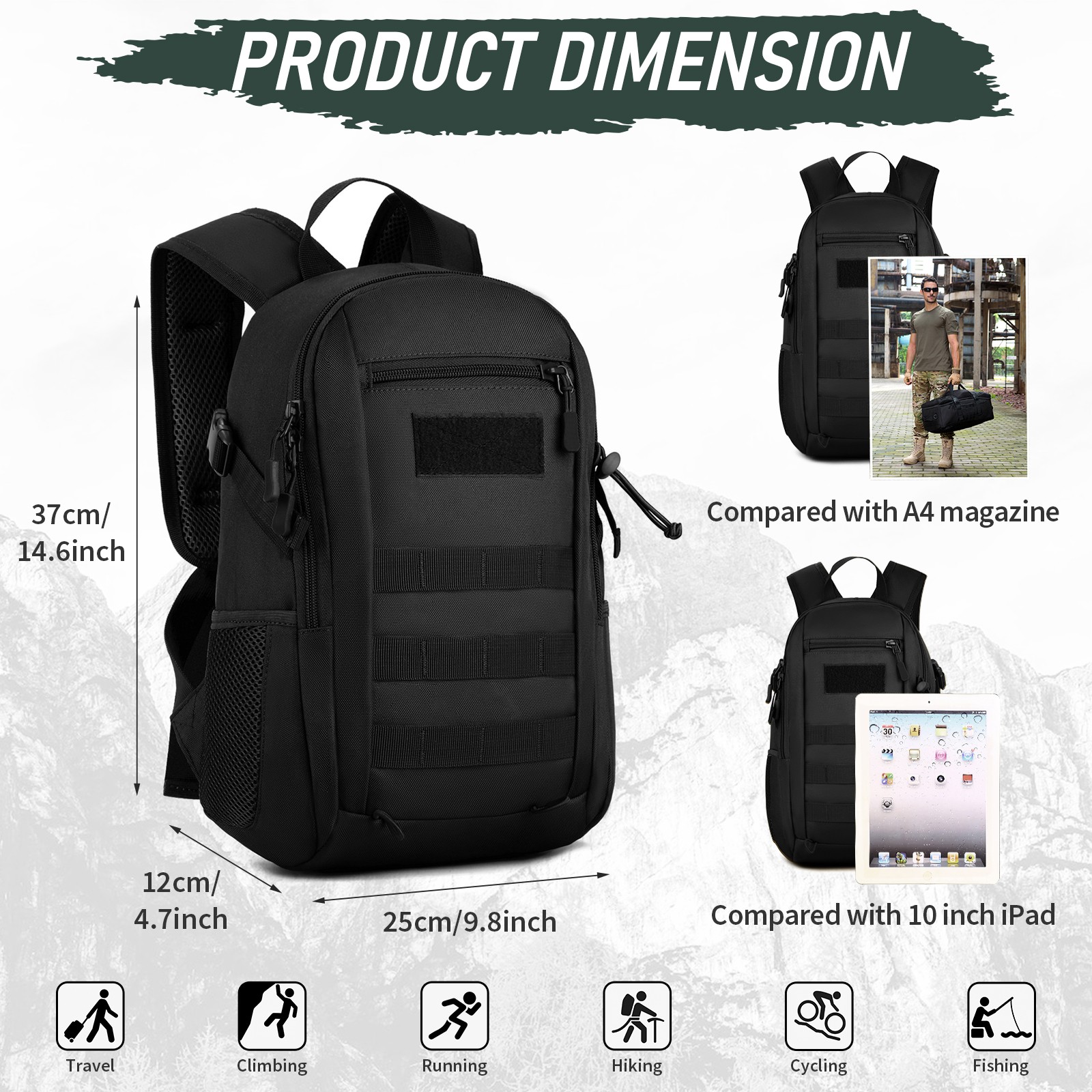 12L Men Women Military Tactical Backpack Molle Rucksack Assault Pack Travel Bag
