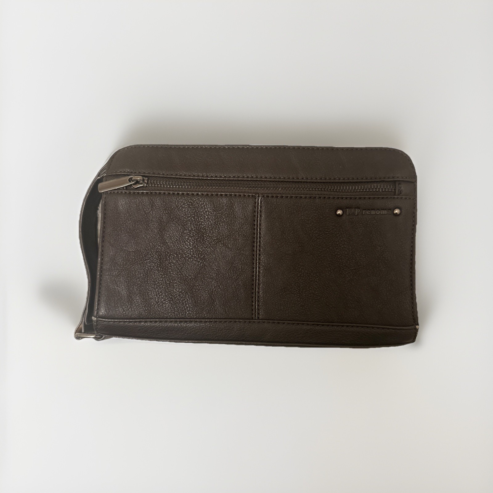 This Is a UP RENOMA’ men’s brown faux leather clutch bag with a wrist strap