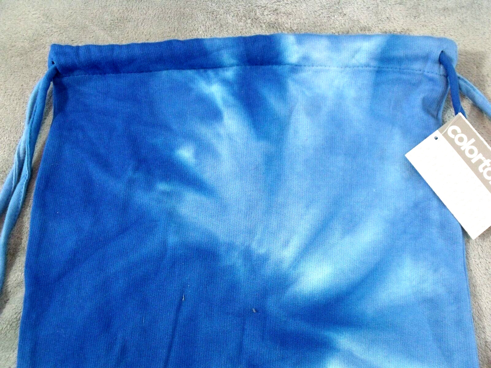 Colortone Tie-Dyed Blue Cotton Polyester Fleece Drawstring Backpack 14.5×18 in