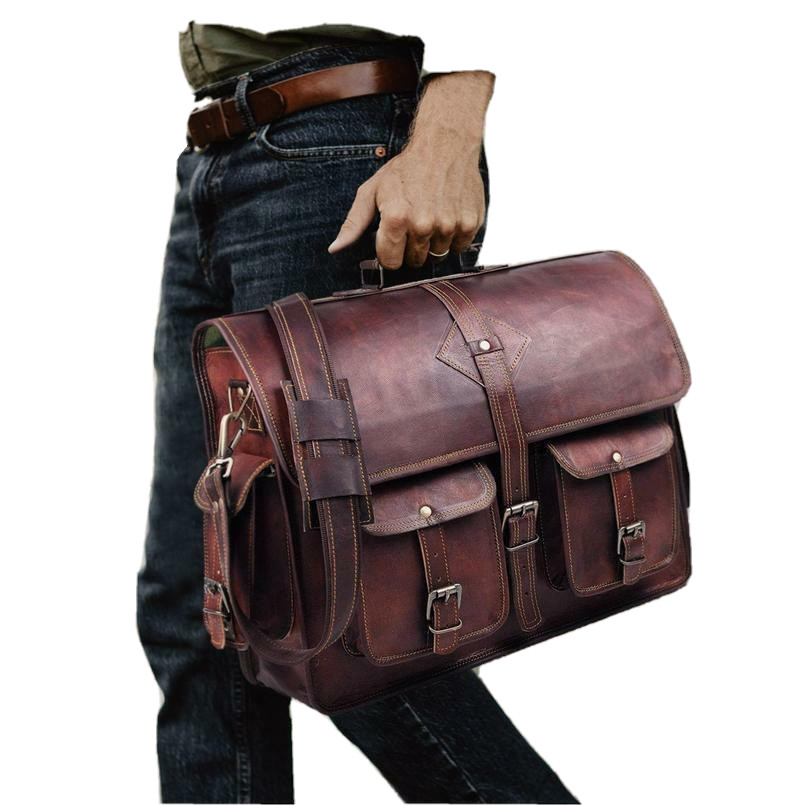 Men’s Rare Goat Leather Vintage Laptop Messenger Handmade Briefcase Bag Satchel