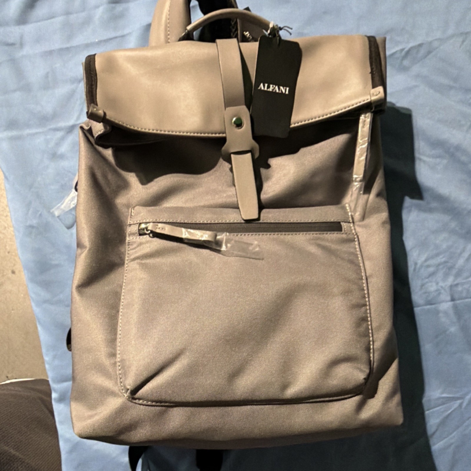 Alfani Gray Backpack Adjustable Straps Zip Pocket Buckle Closure Travel Bag