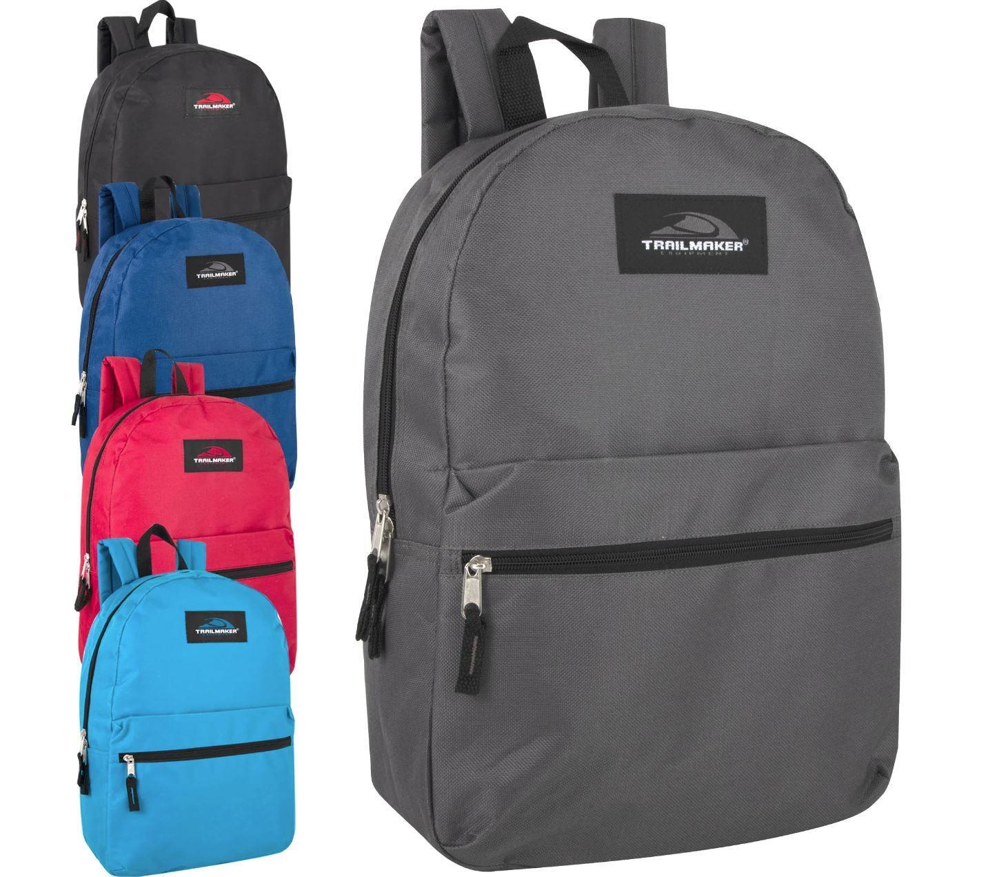 Lot of 24 Wholesale Trailmaker Classic 17 Inch Backpacks in 5 Assorted Colors