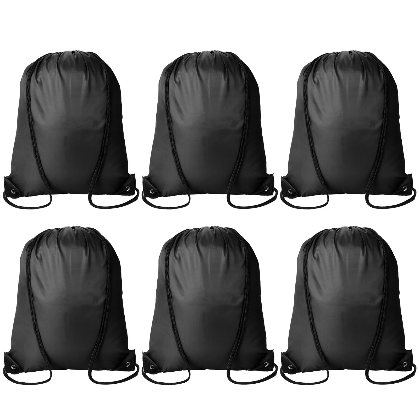 Kuhome 6Pcs Black Drawstring Backpacks Bulk String Bag Cinch Sack Pack Stora