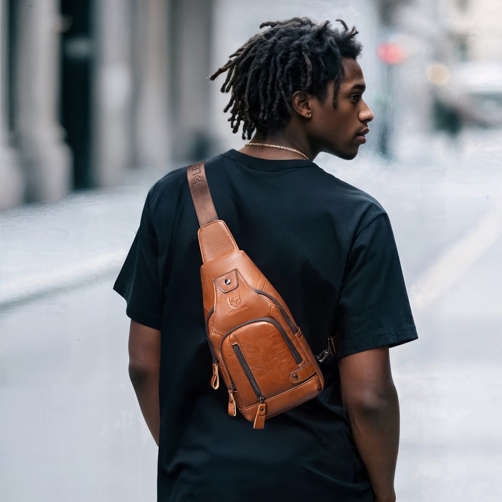 Mens Sling Backpack Chest bag Crossbody Bag Shoulder Bag 100% Genuine Leather UU