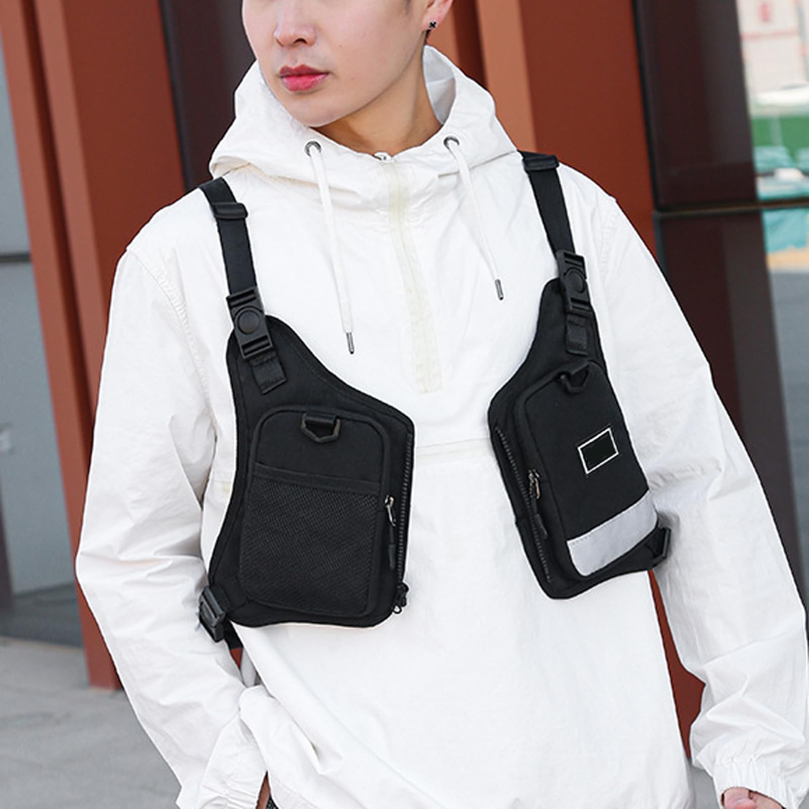 Unisex Black Chest Bag Street Hip Hop Trendy Vest Sports Backpack