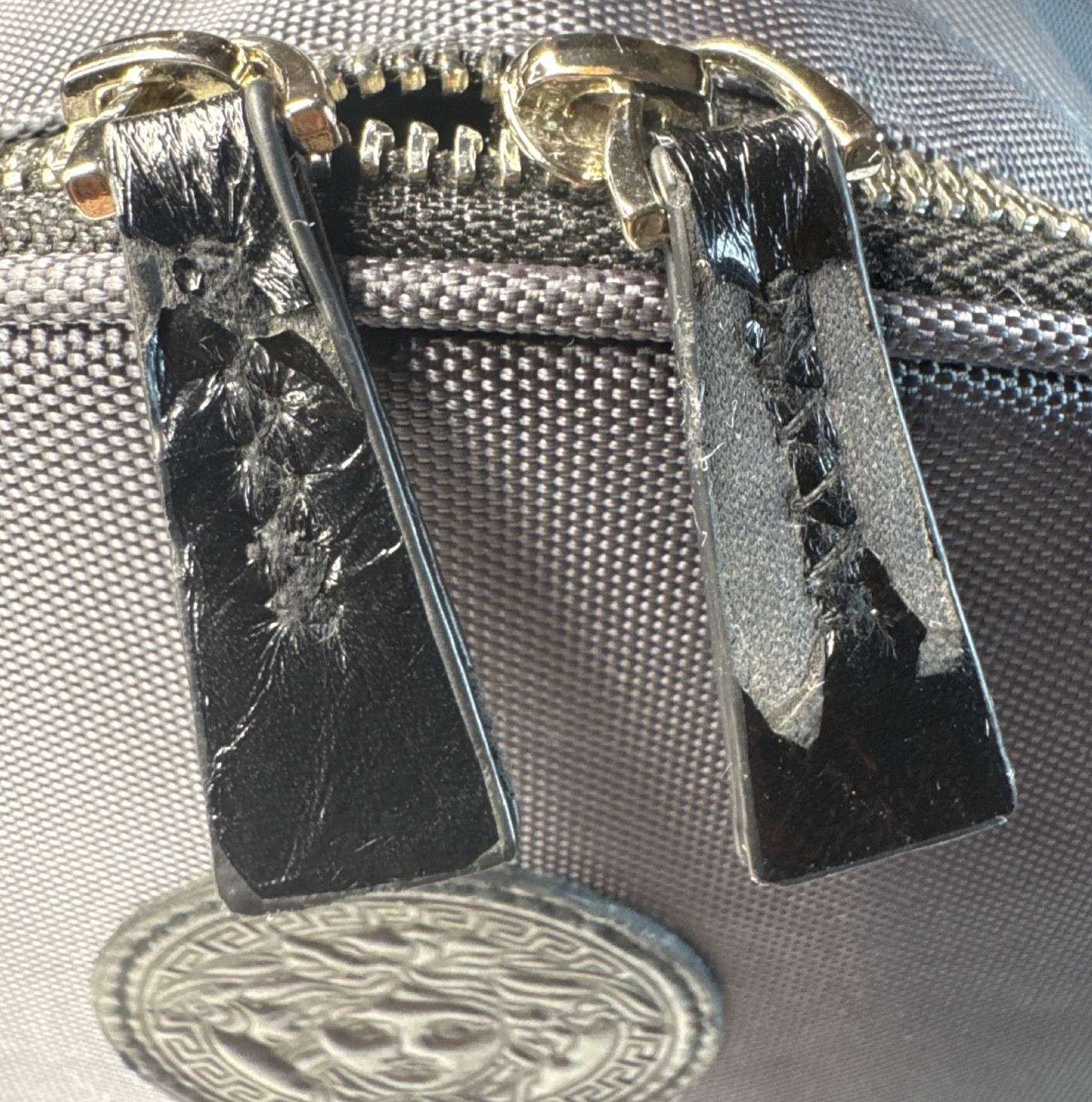 Versace Parfums Gray Backpack W/ Greek Key Straps Front Pocket