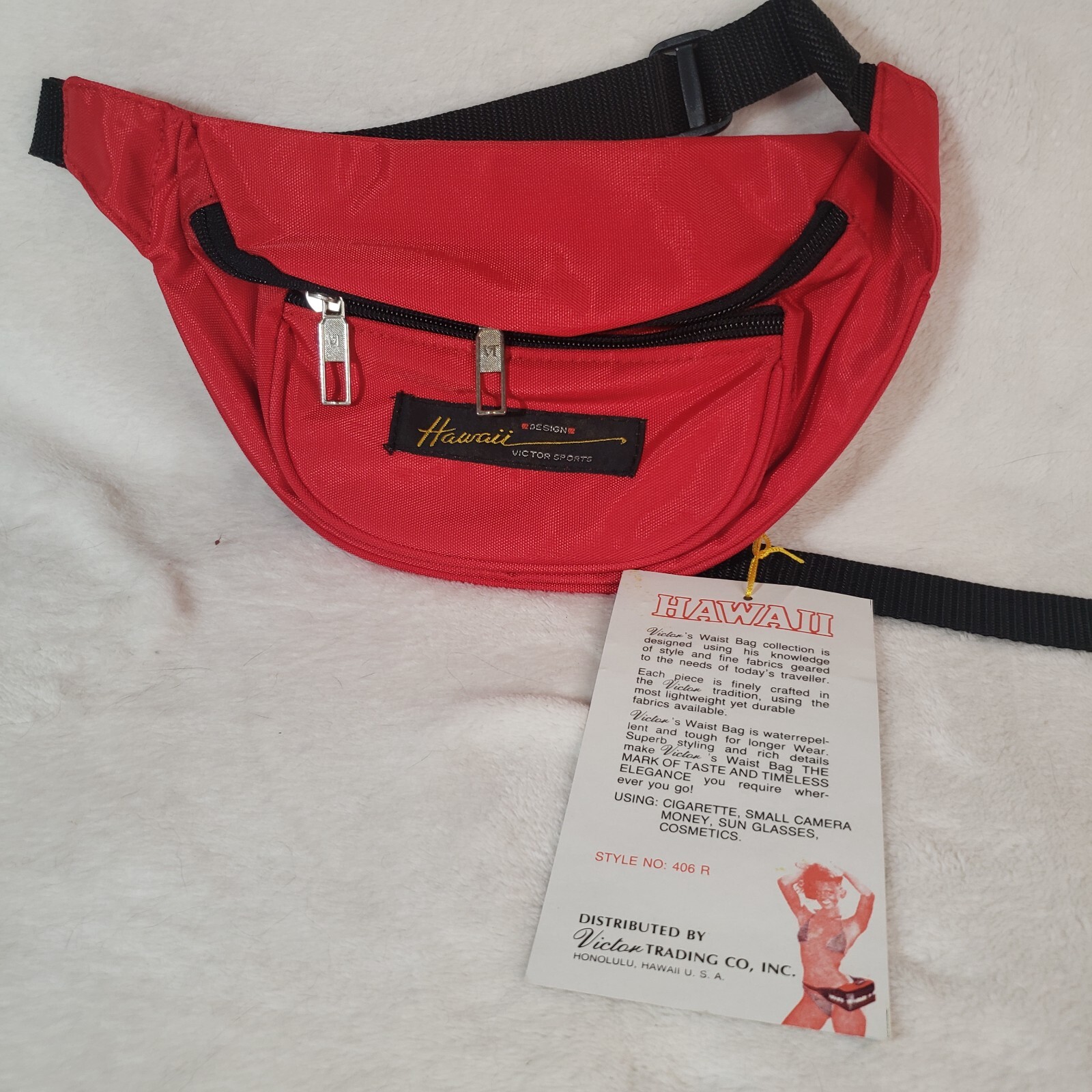 Vintage Retro 90s Design Hawaii Victor Sports Red Nylon Fanny Pack NWT